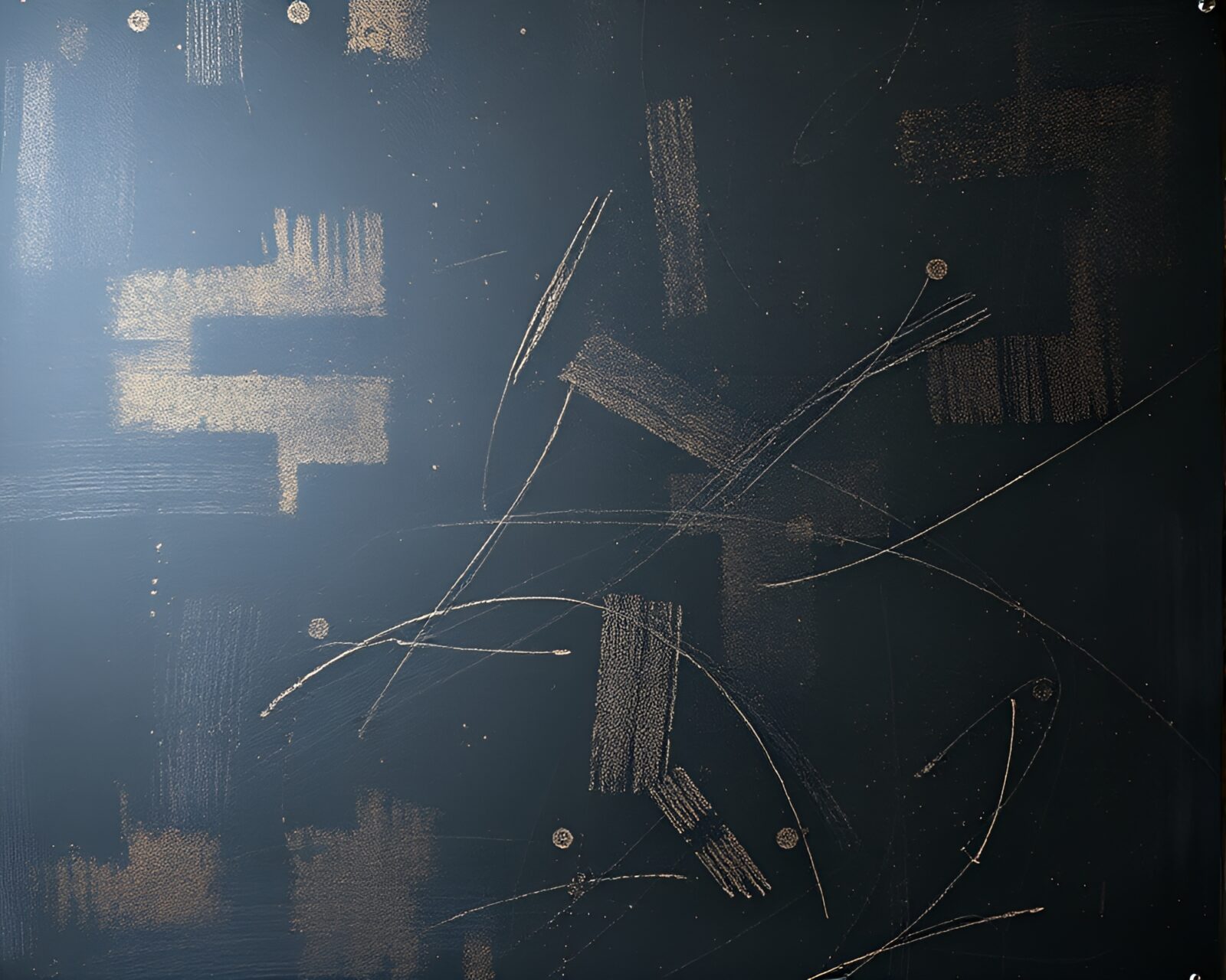 A futuristic reinterpretation of ancient cave art with metallic hues