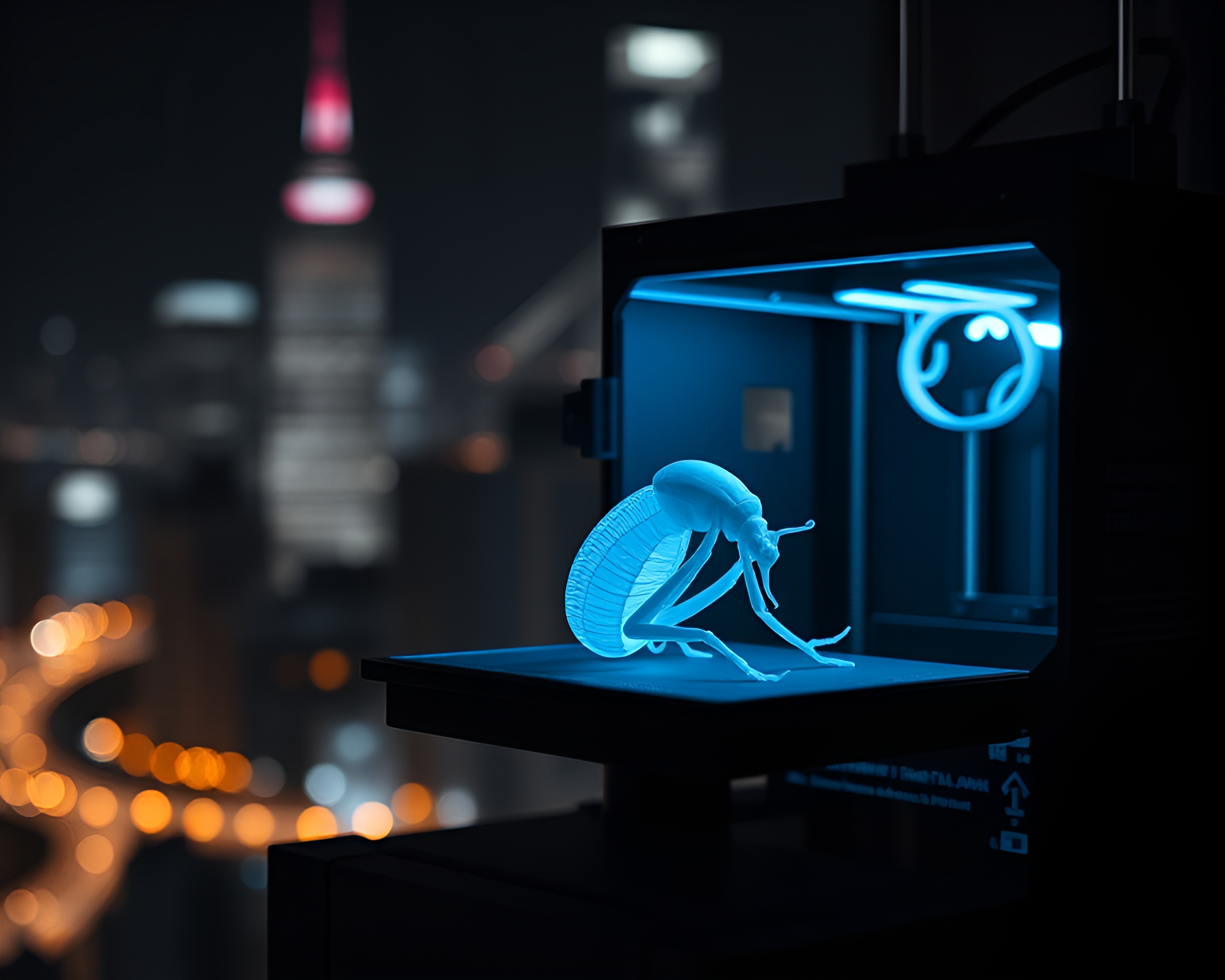 3D Bio-Printer Illuminated in Night Cityscape – free AI stock image