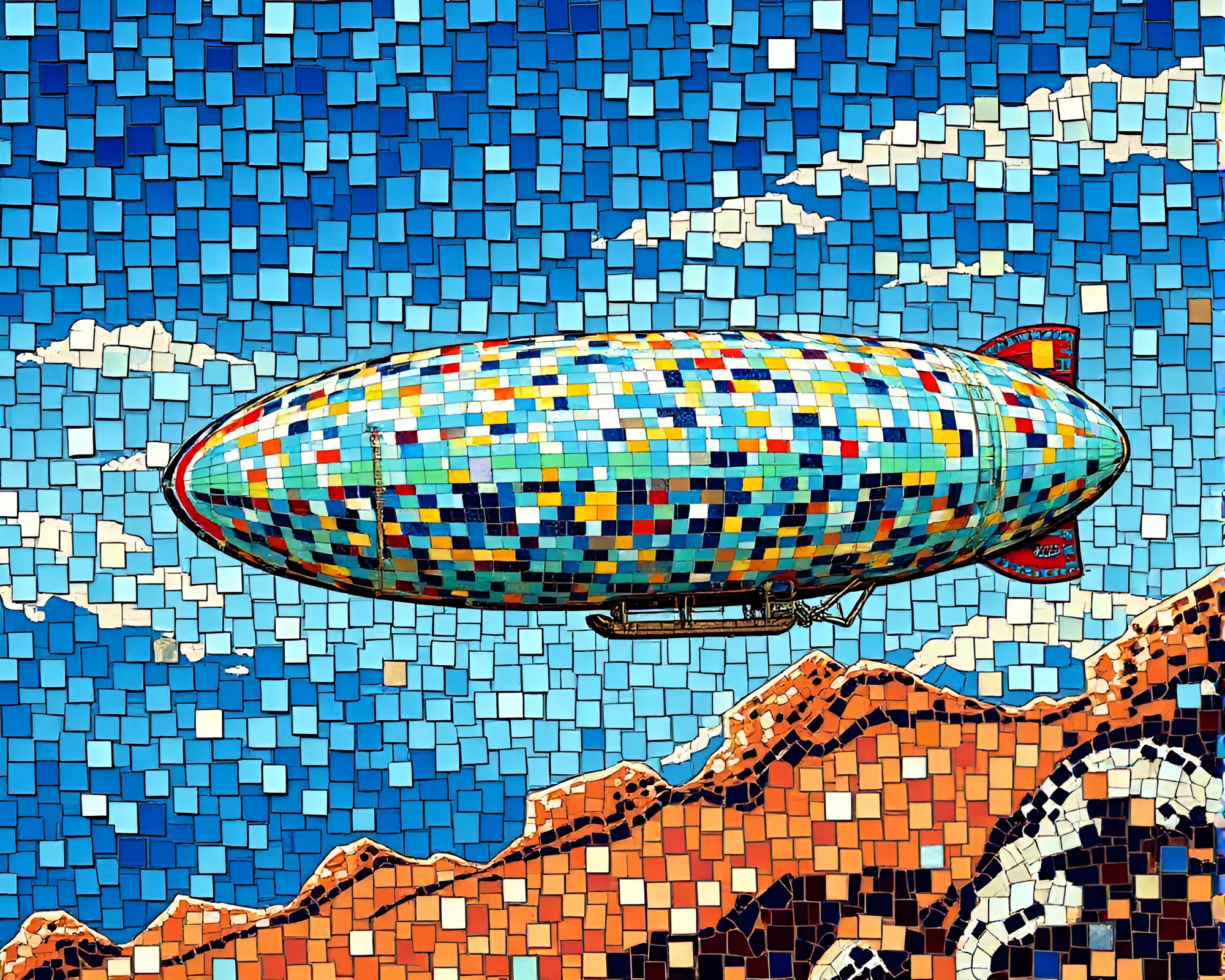 Enigmatic Zeppelin Tiled Mosaic Captured in Telephoto Clarity – free AI stock image