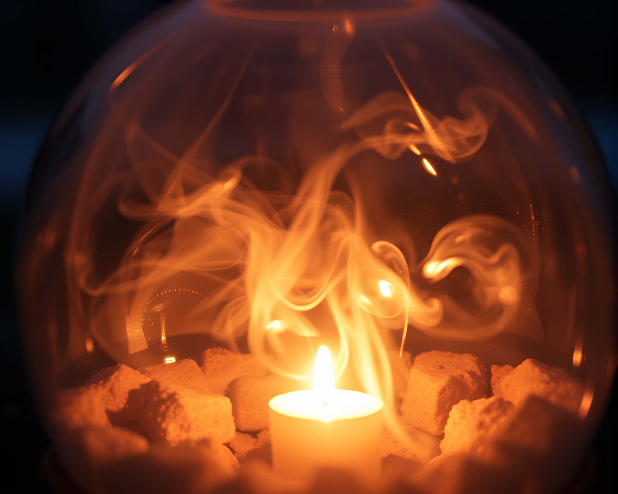 Enchanting Glass Igloo with Candle Smoke Double Exposure – free AI stock image