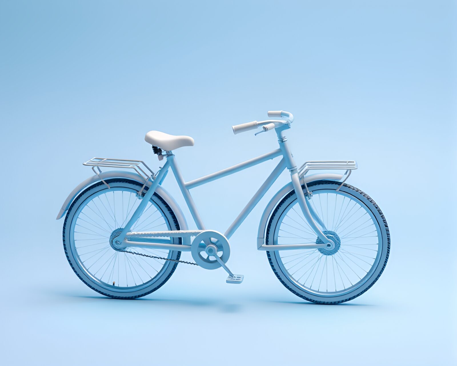 Voxel art bicycle surrounded by icy tones in studio