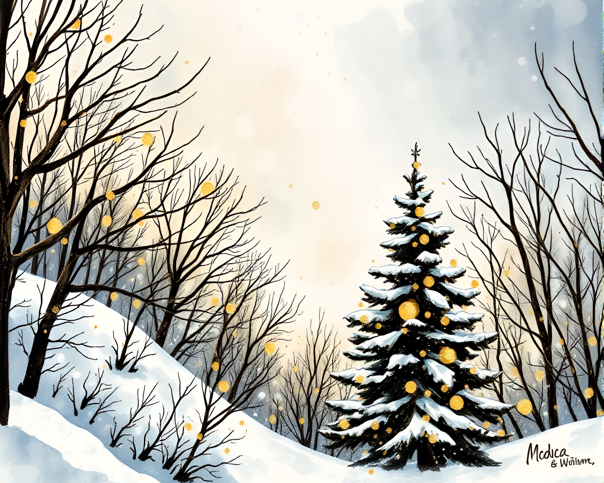 Winter Wonderland Ink Splashes – free AI stock image