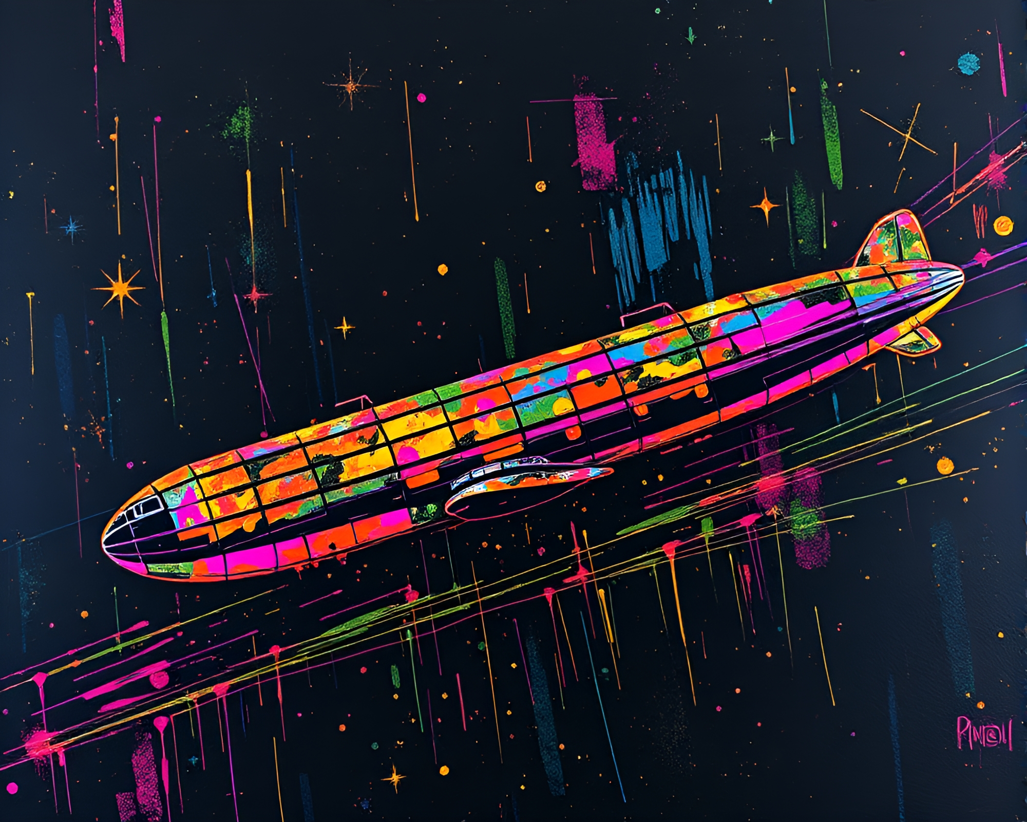 Sleek Zeppelin in Triadic Stencil Art – free AI stock image