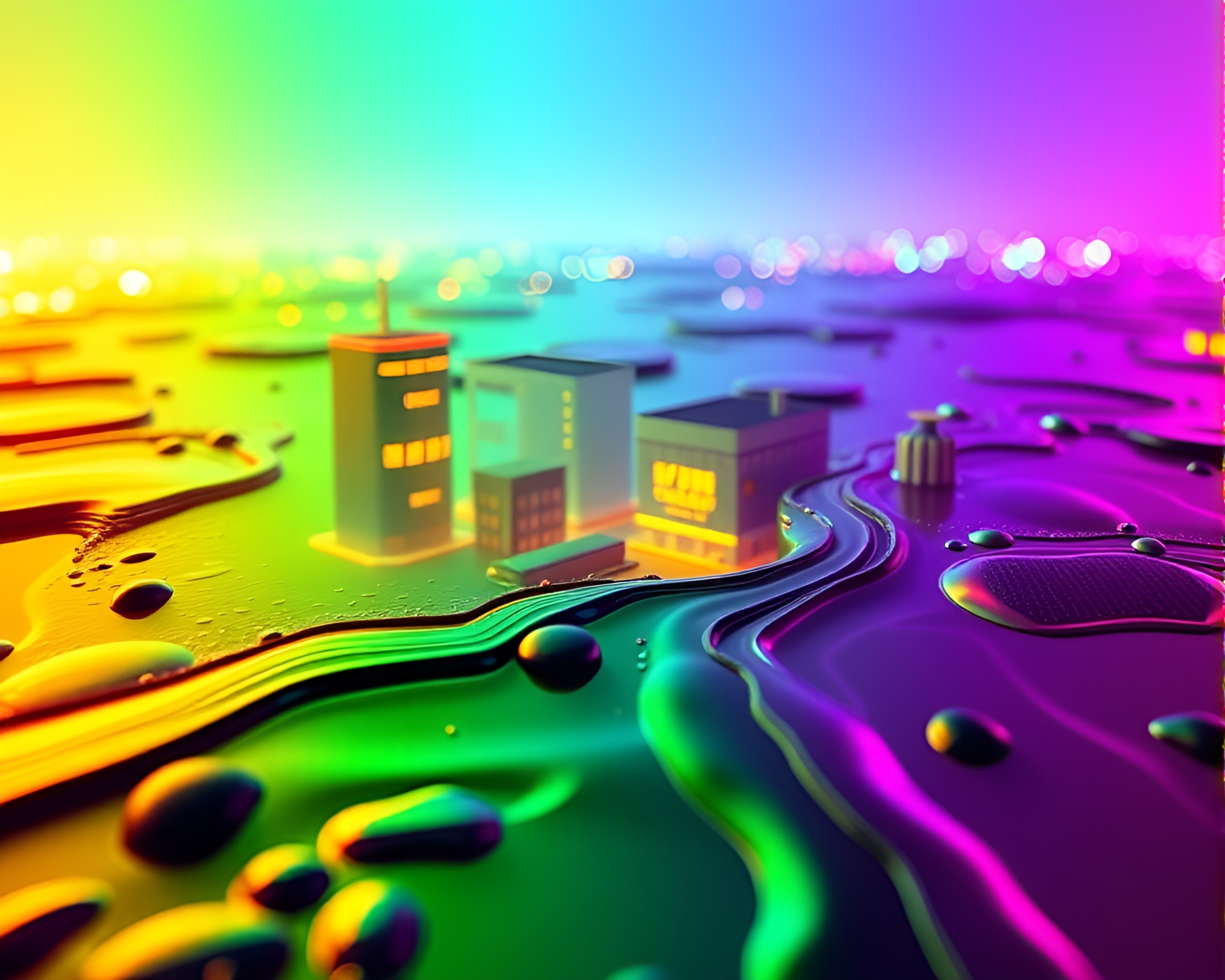 Neon City Macaron Rainbow in Real-Time Ray Tracing – free AI stock image