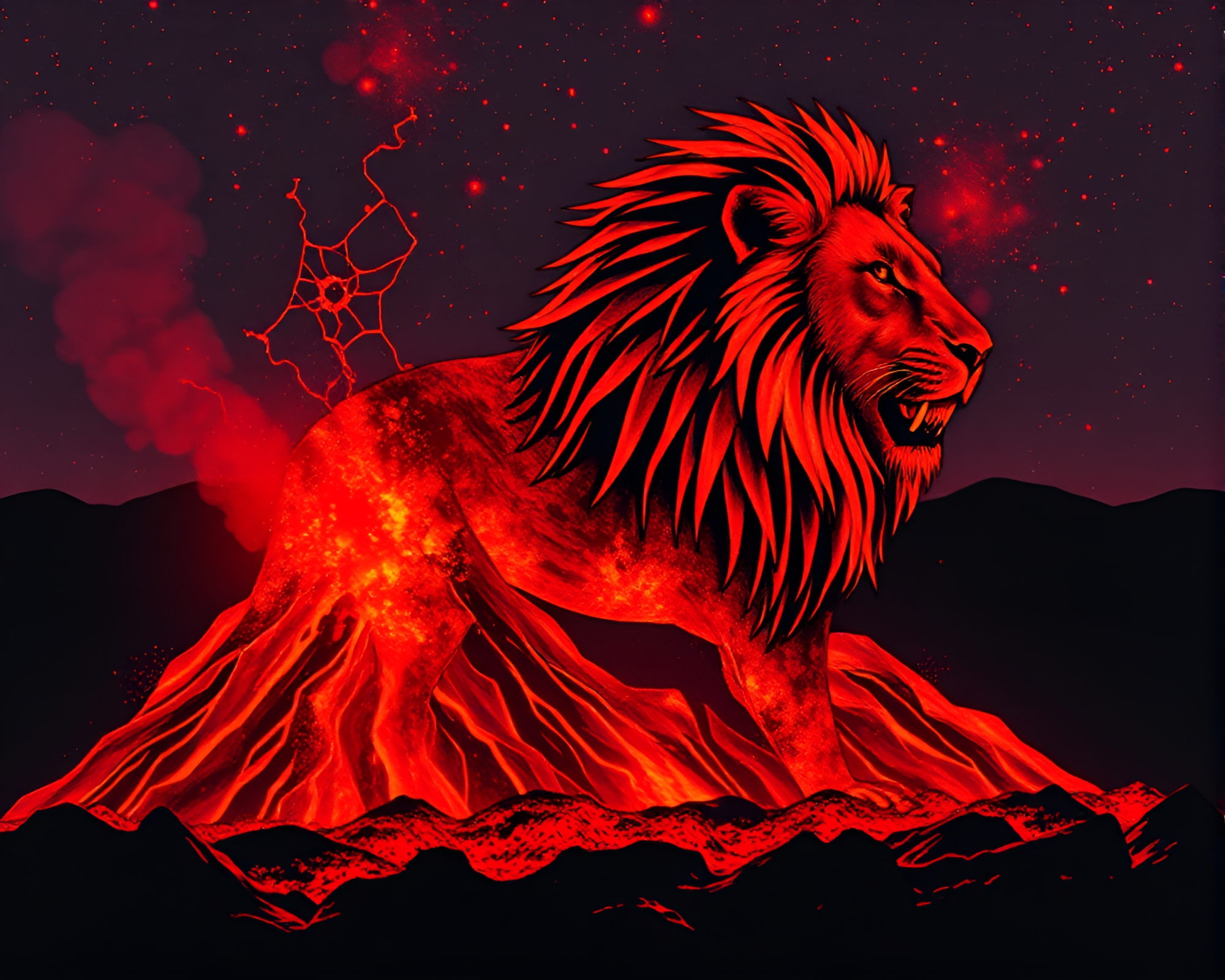 Lion King Shadow Collage under Fiery Light Painting – free AI stock image