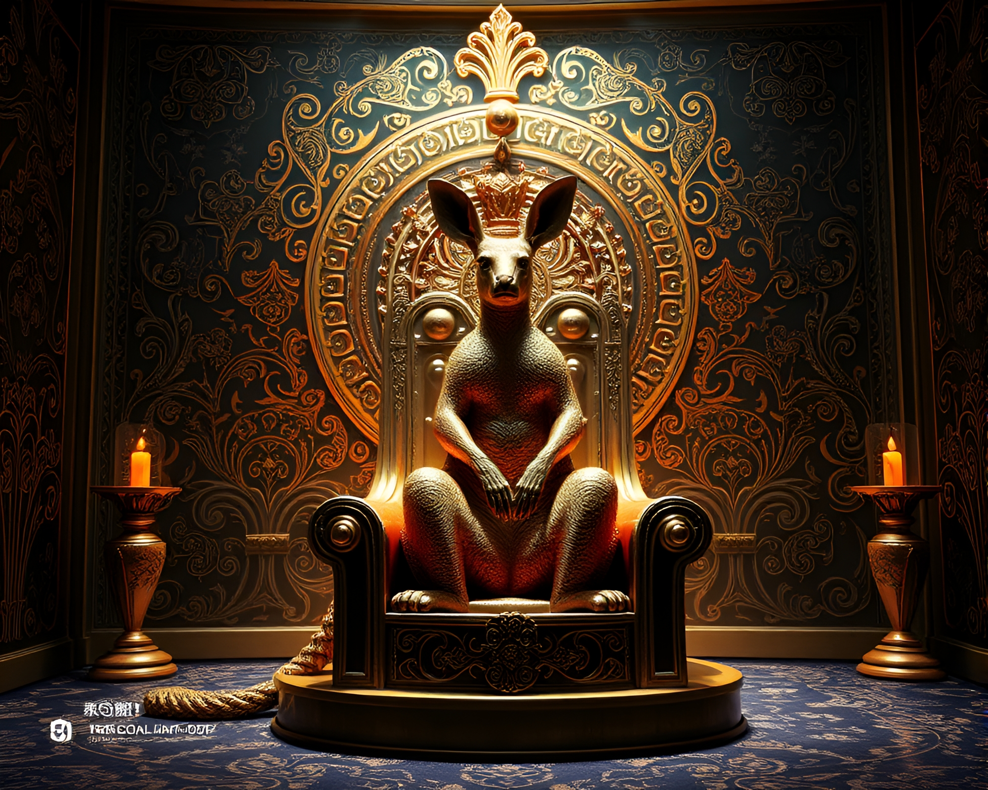 Maximalist Kangaroo Throne Room with Foil Stamping – free AI stock image