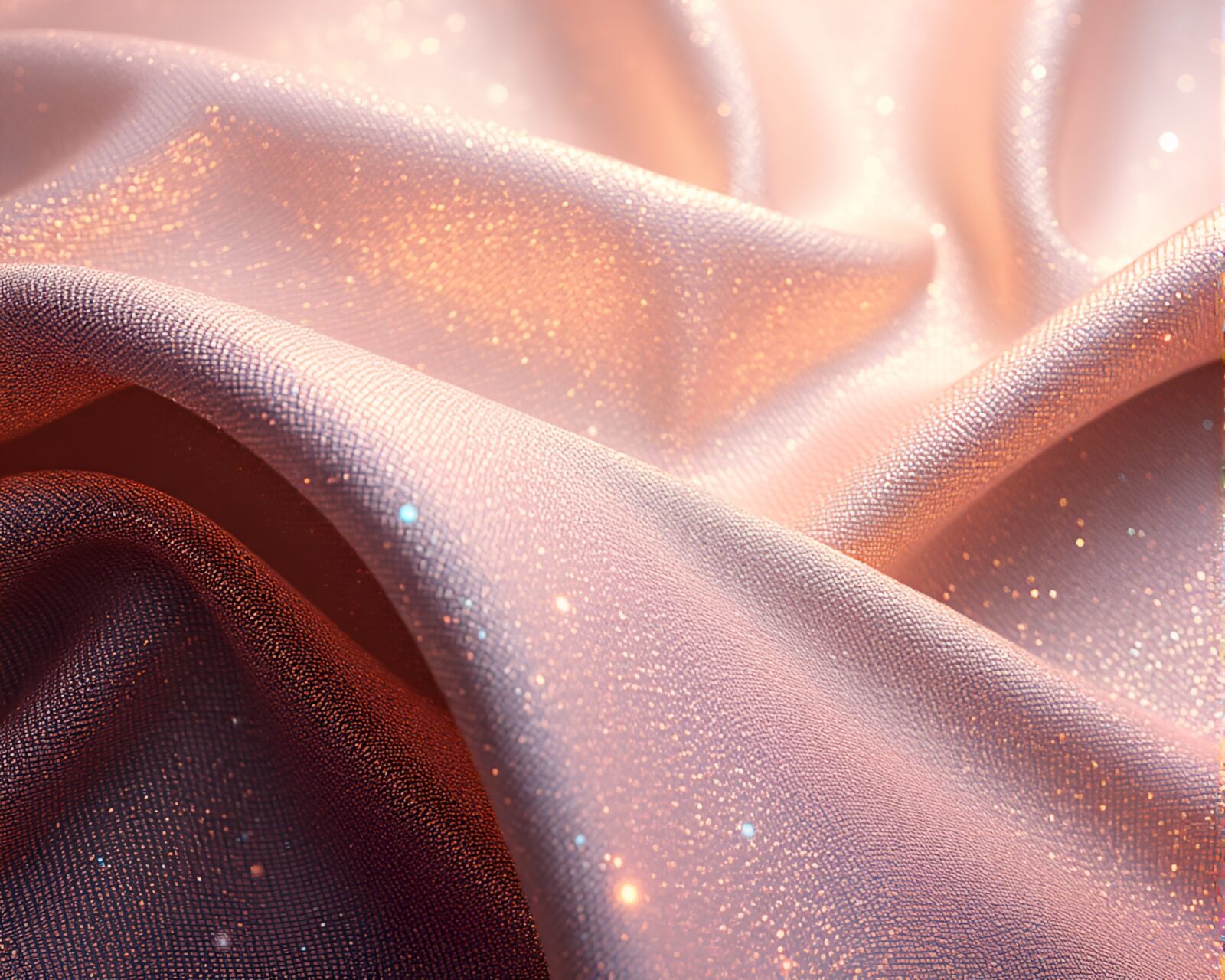 Shimmering stone on reflective metallic fabric with intricate folds
