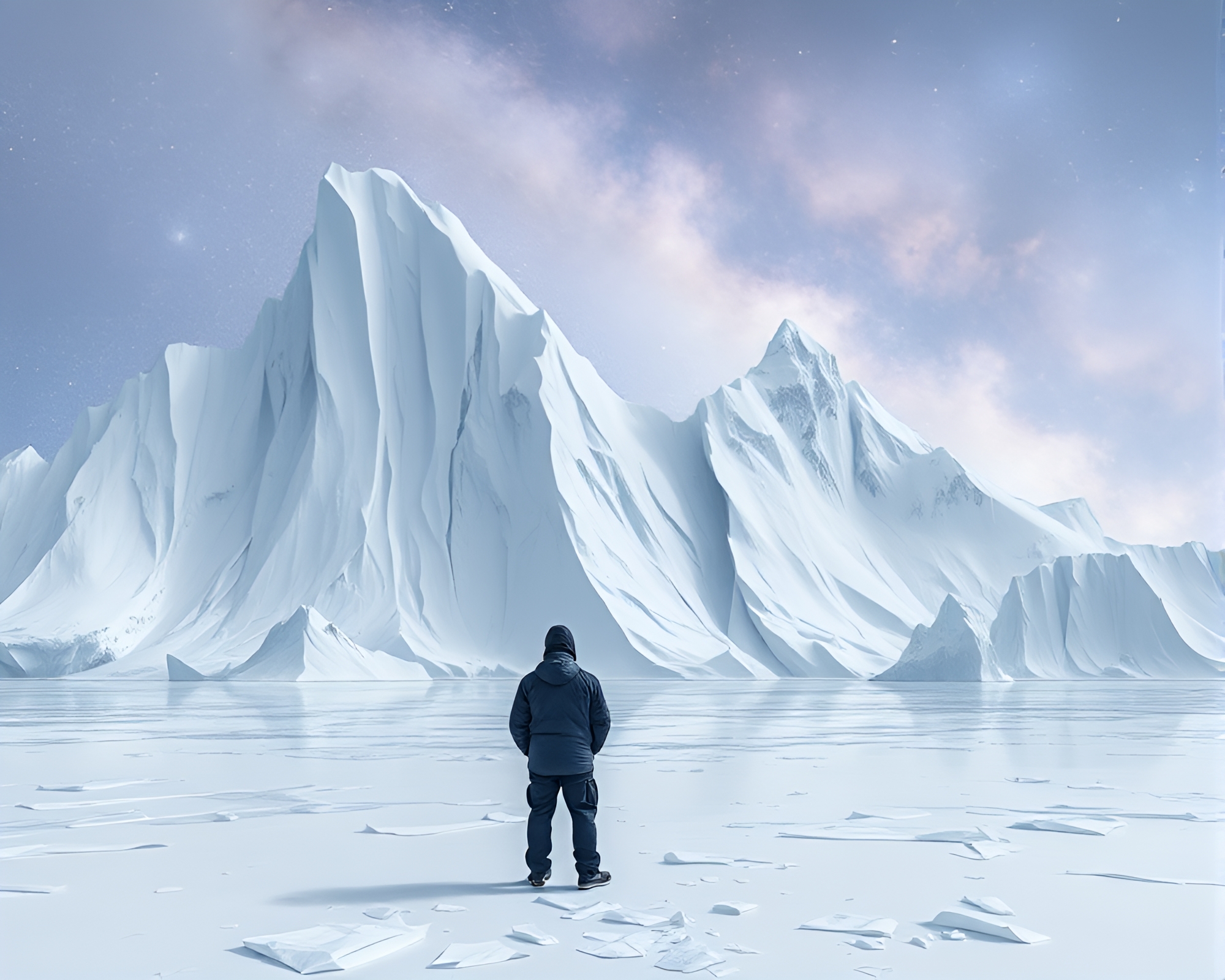 Torn Paper Reveals Antarctic Parallel Universe – free AI stock image