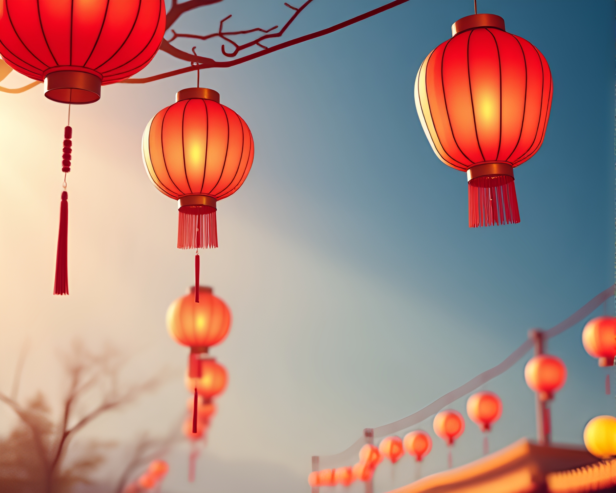 Vibrant Floating Lanterns Illuminated by Midday Sunshine – free AI stock image