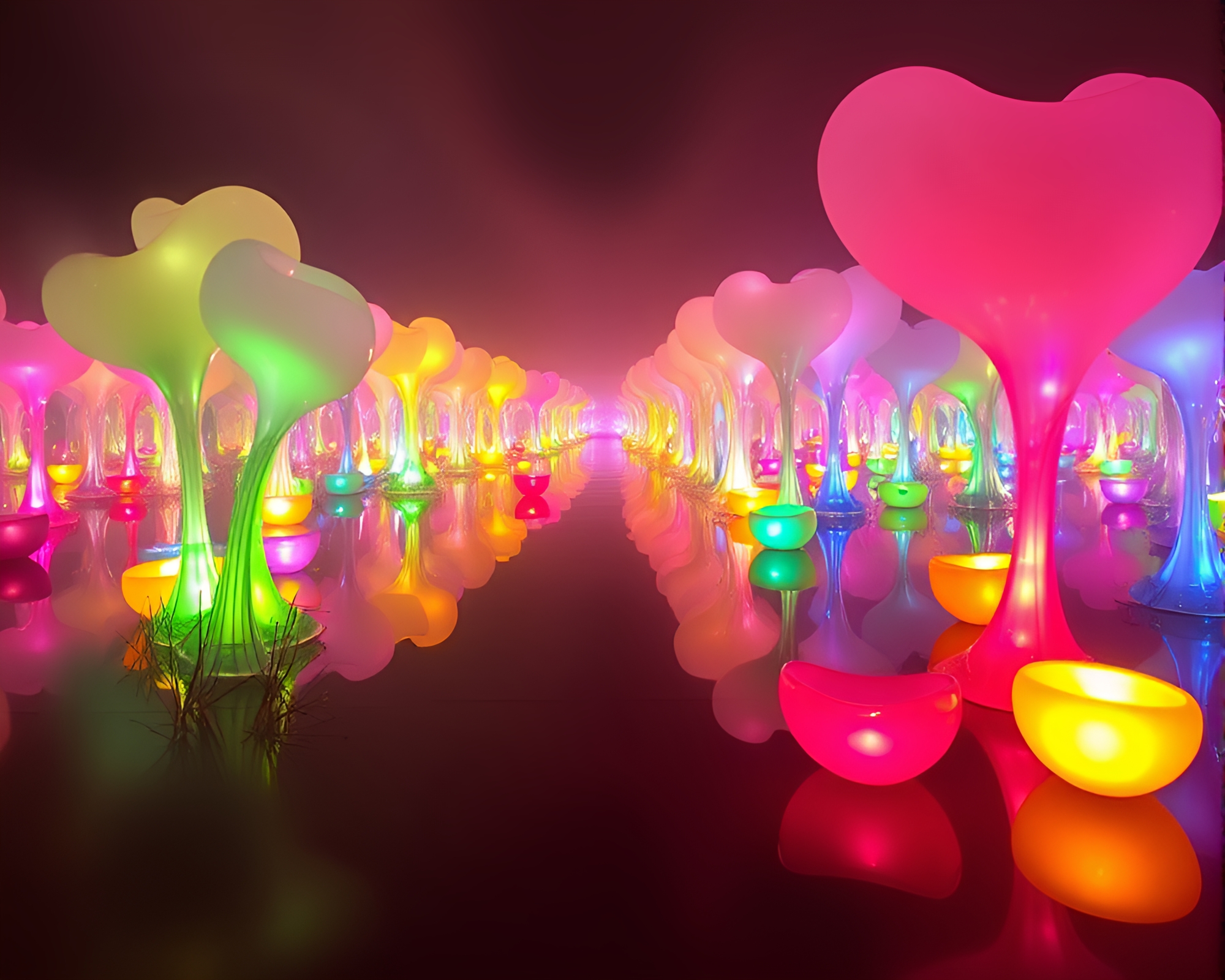 Murano Glass Skyline Shrouded in Aurora Hues Mist – free AI stock image