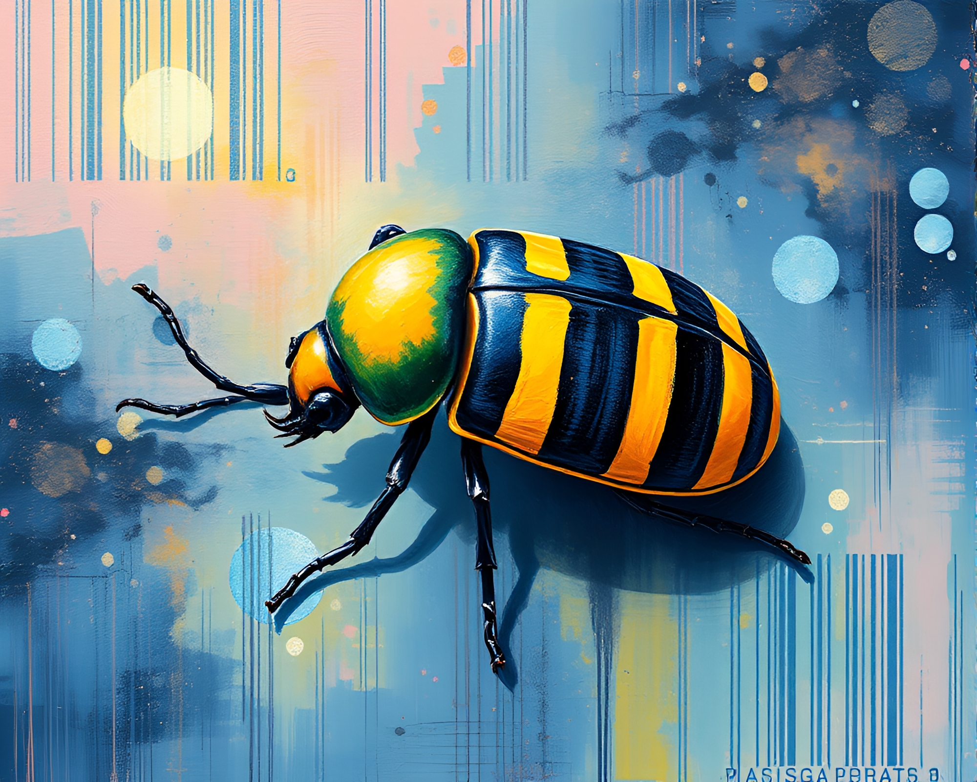 Mesmerizing Beetle Barcode Art in Pastel Impressionism – free AI stock image