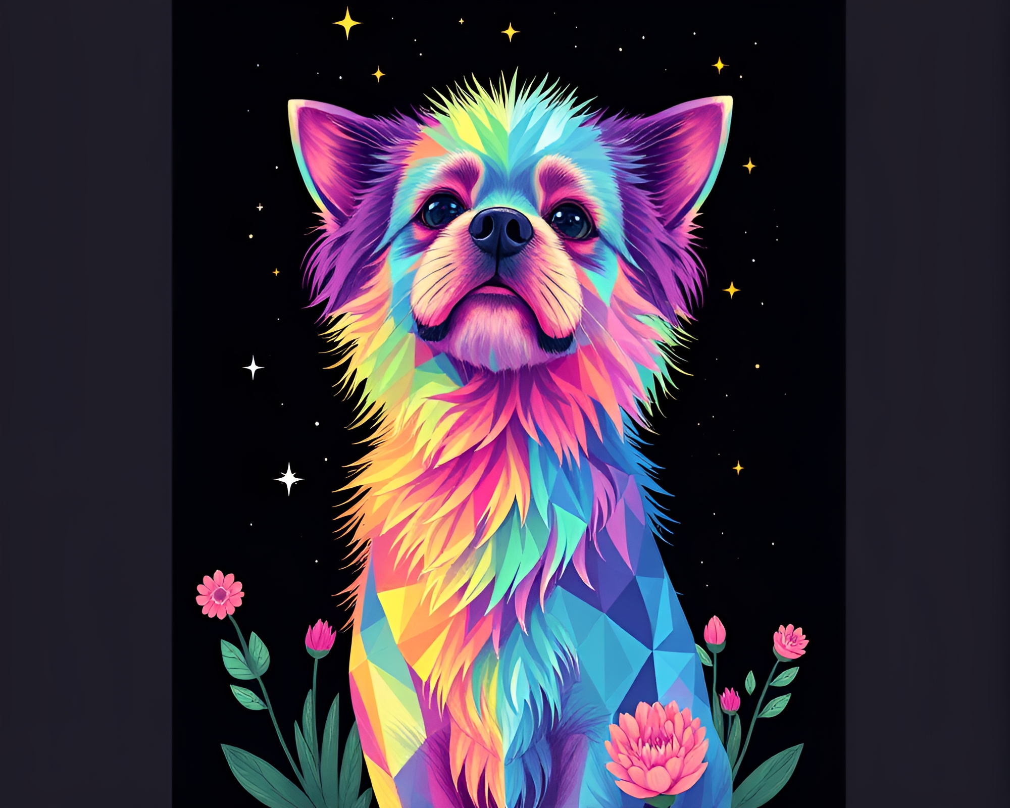 Holographic Botanical Pet in Cosmic Rainbow Universe – free AI stock image