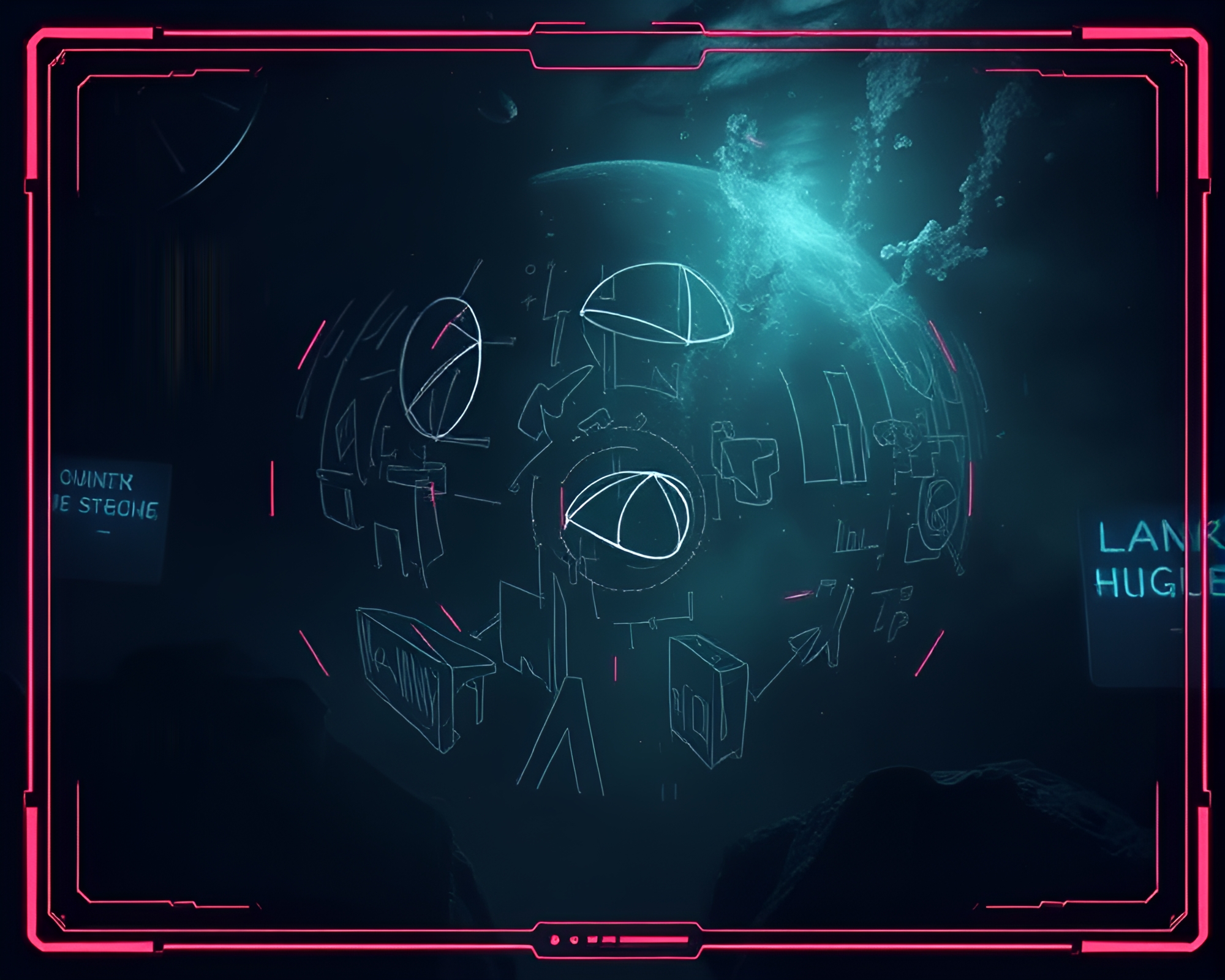 Futuristic Underwater Dome with Chalk Scrawls HUD Overlay – free AI stock image