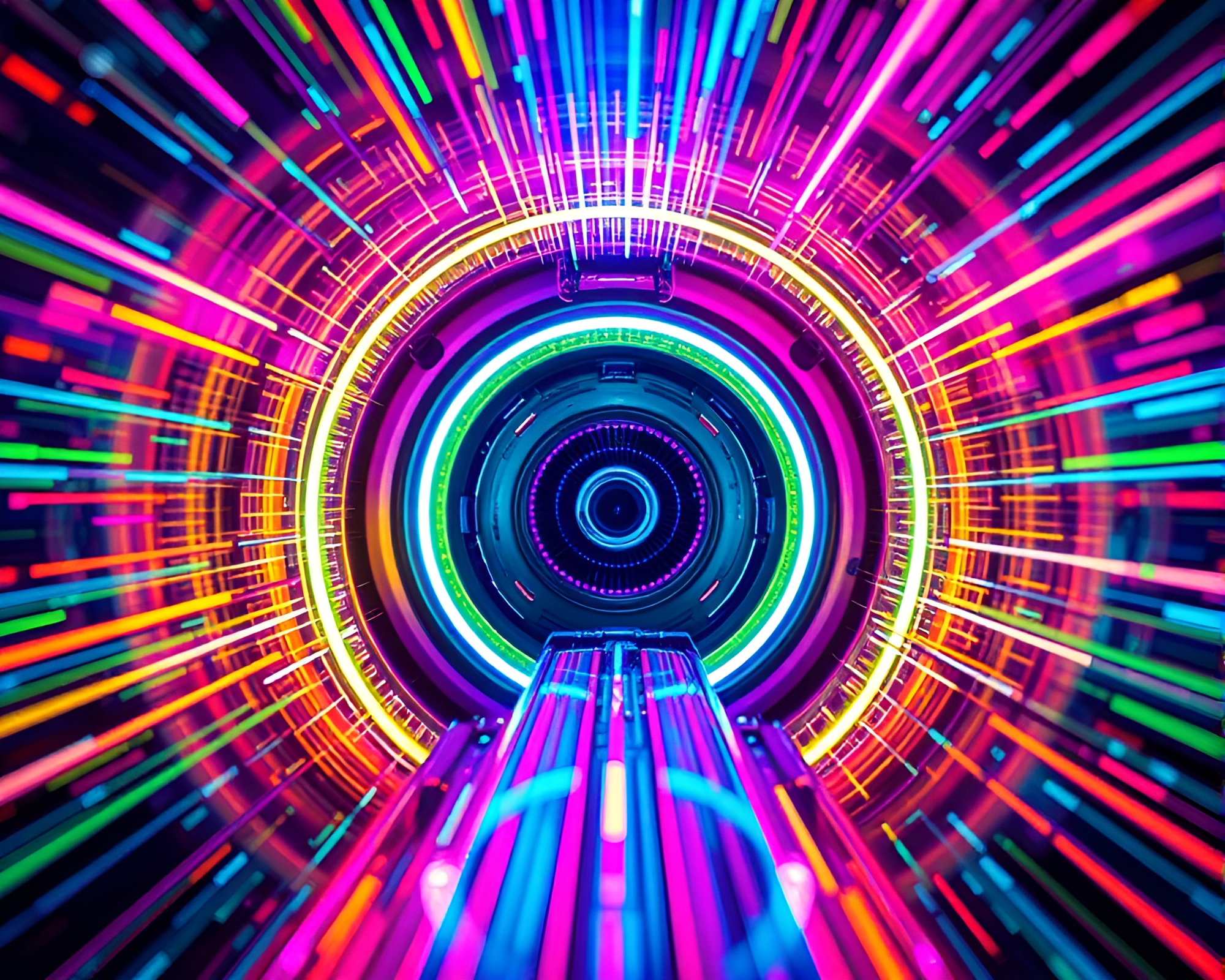 Vibrant Quantum Transport Device in Retro Neon Close-up – free AI stock image