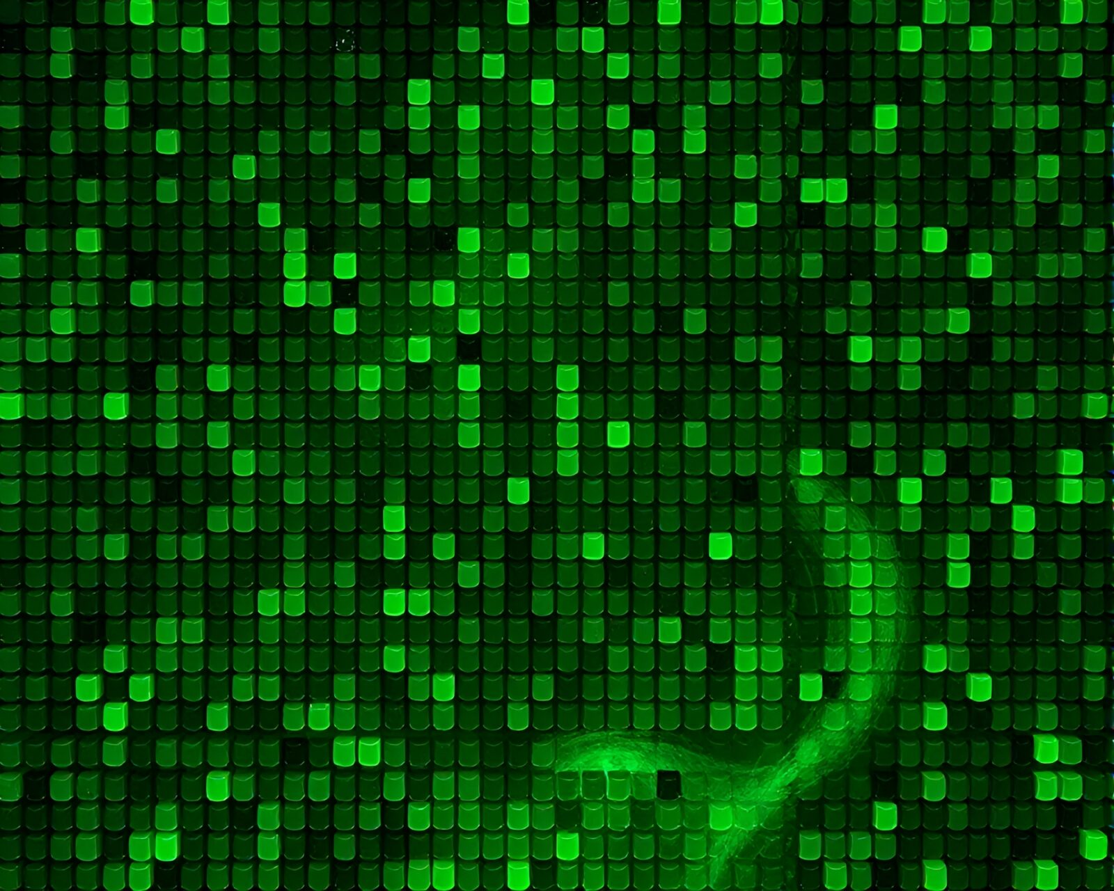 Voxel art depicting cosmic horror theme with emerald green accents