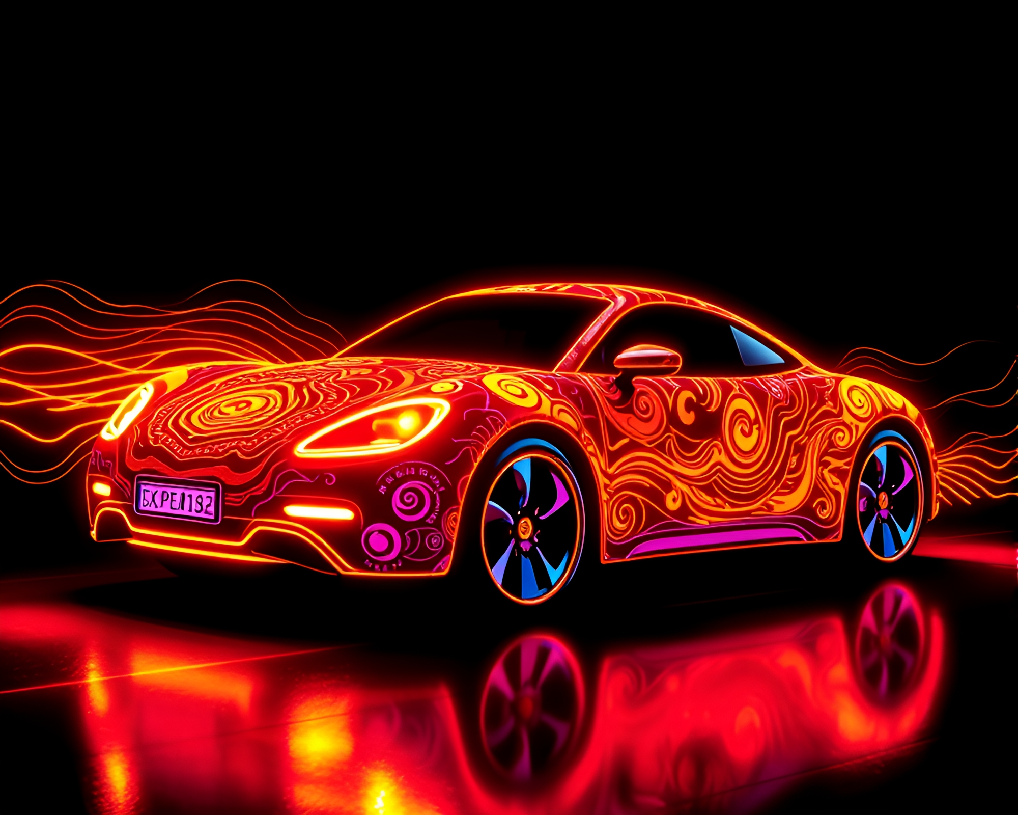 Futuristic Hover Car Solar Flare Screen Printed Pattern – free AI stock image