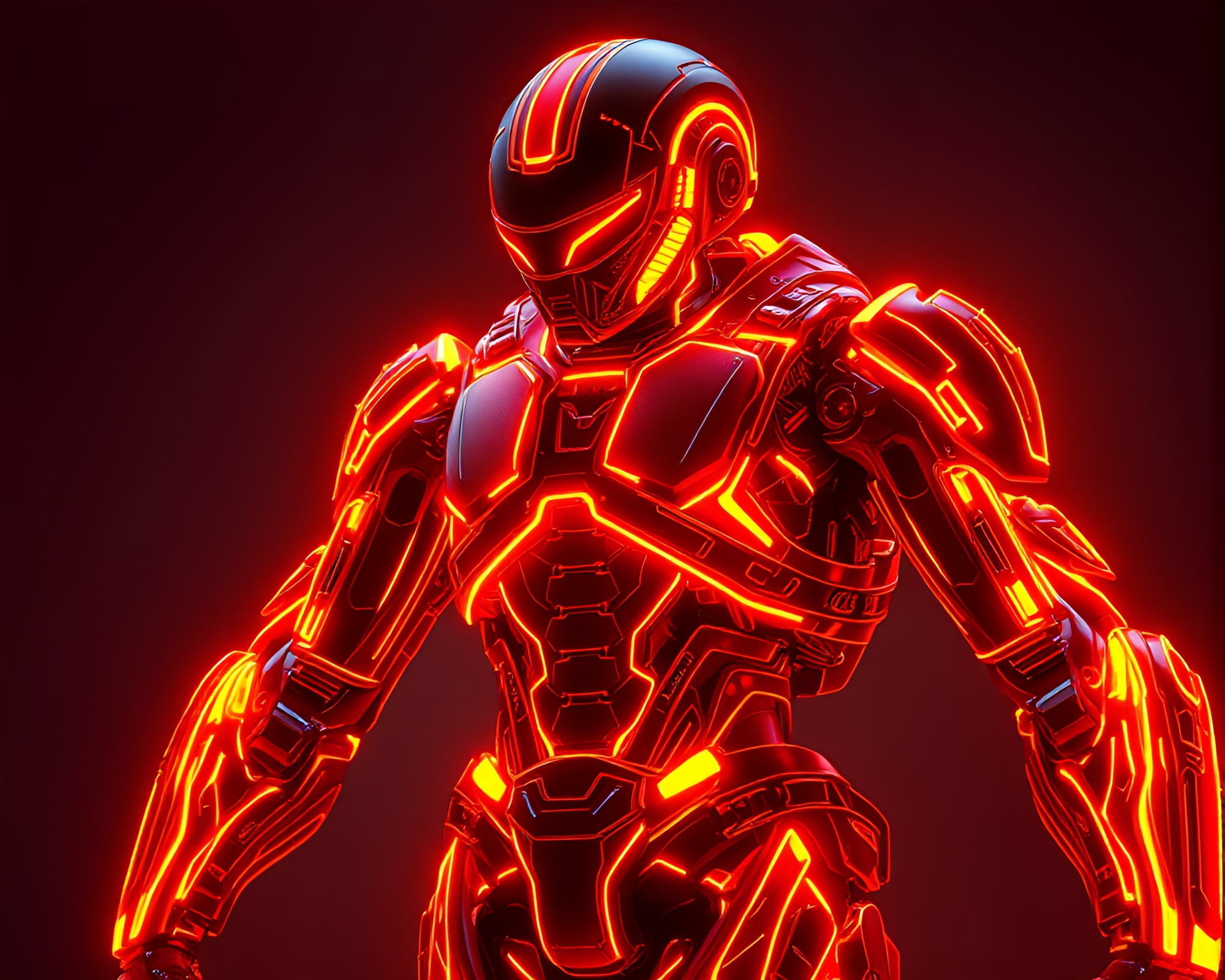 Neon wireframe exoskeleton suit concept art – free AI stock image