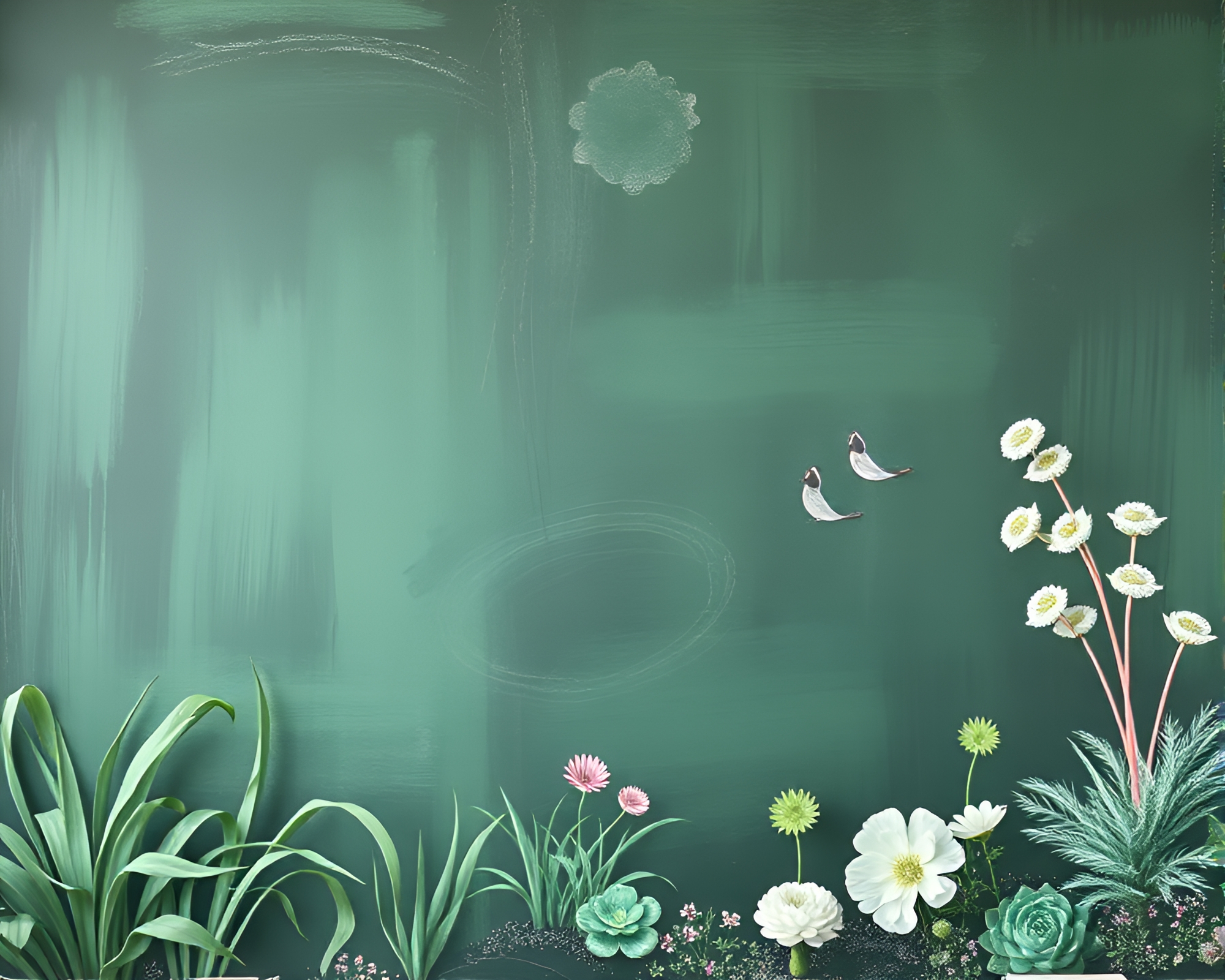 Zen Garden Chalkboard Mural: Mint Green Serenity – free AI stock image