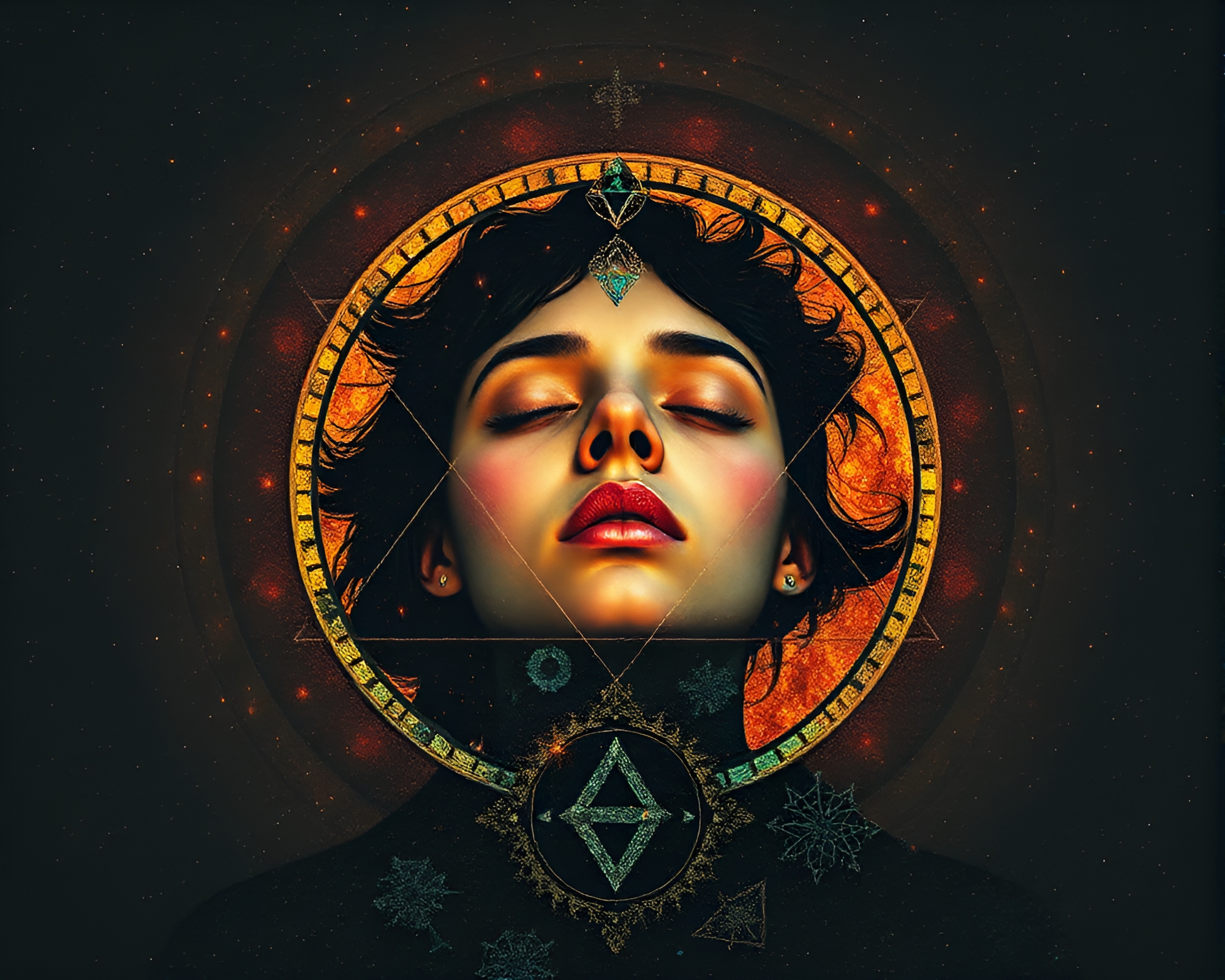 Sacred Geometry Collage in Rim Lighting Portrait – free AI stock image