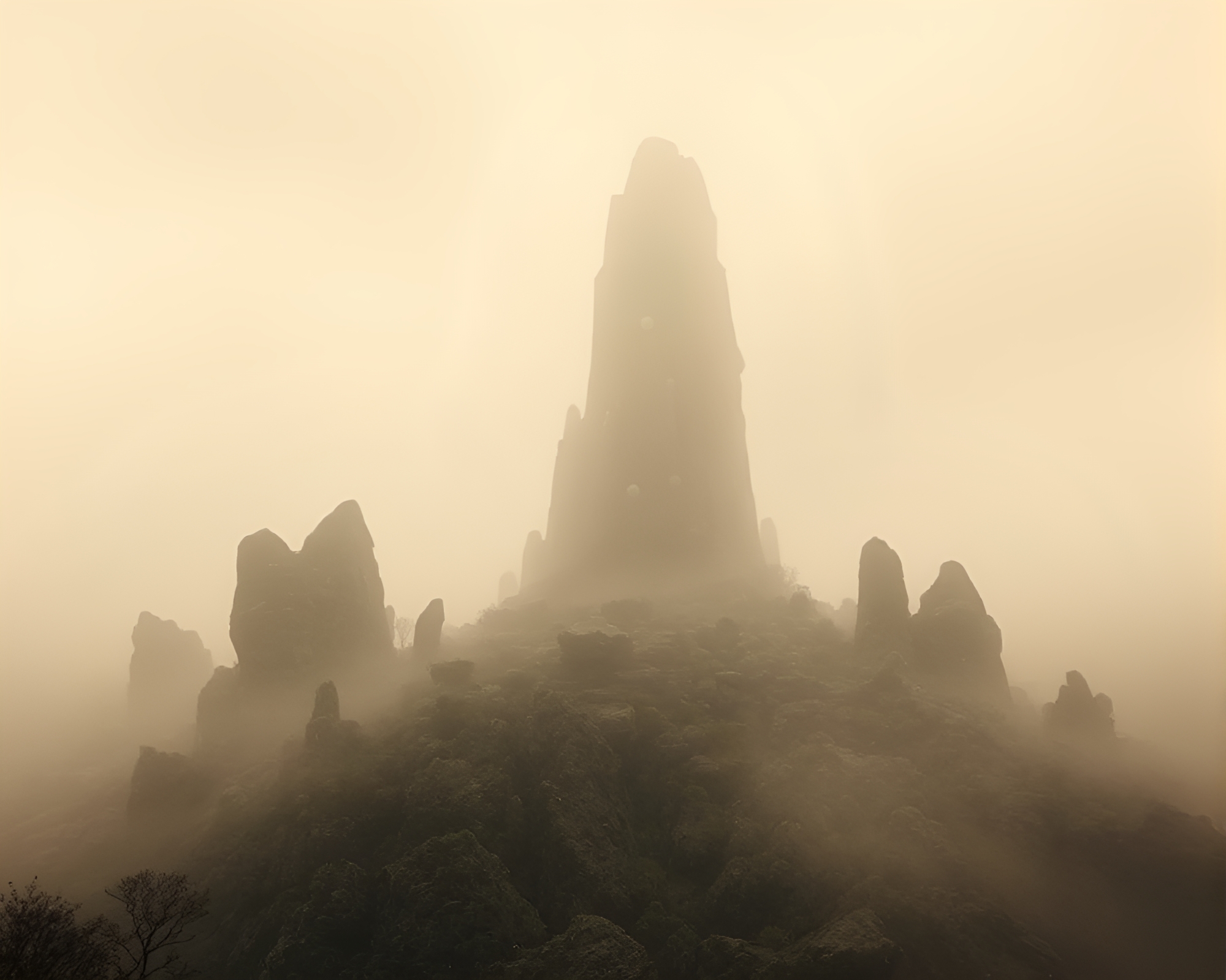 Majestic Monolith Amidst Enchanting Bubble Clusters – free AI stock image
