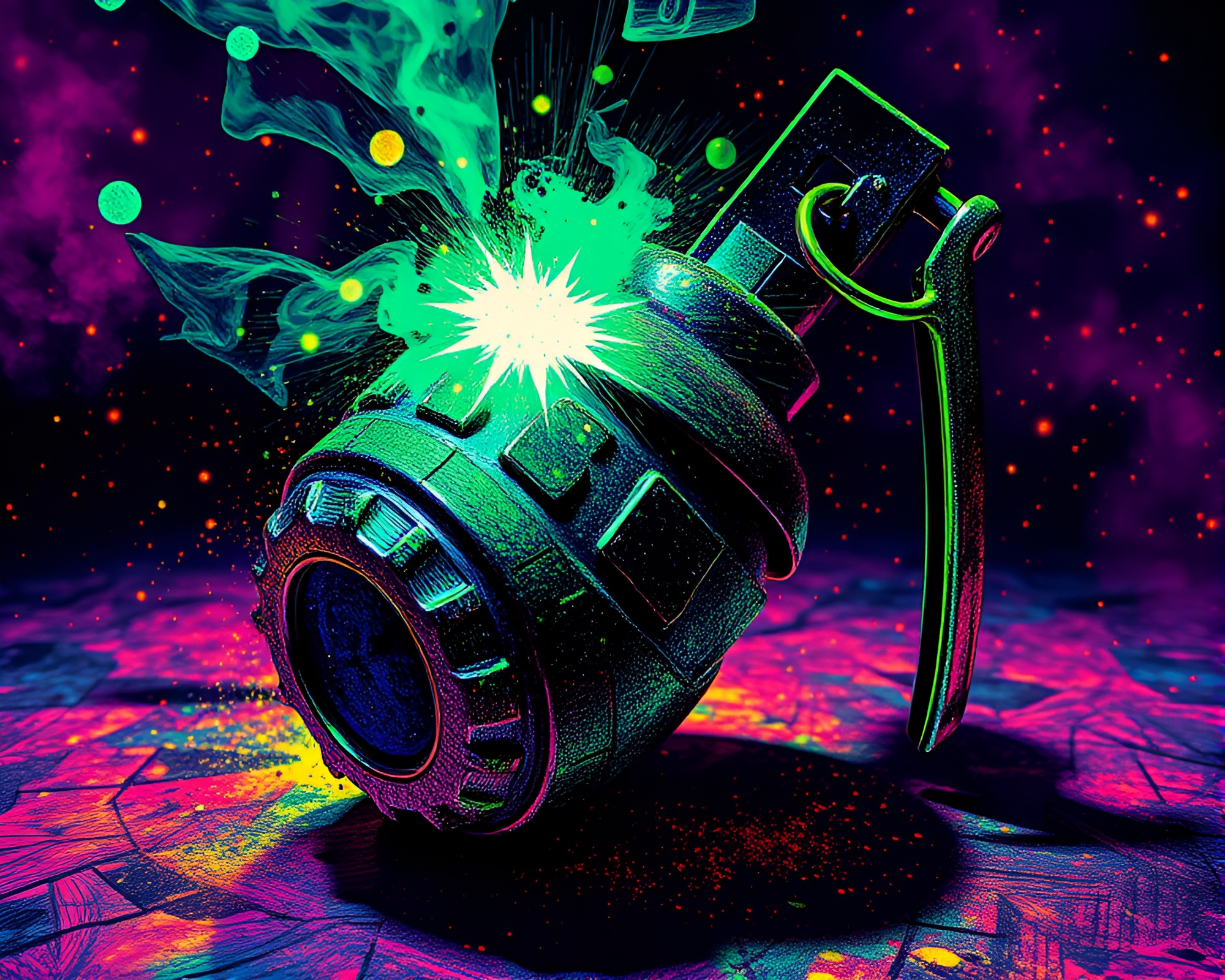 Antimatter Grenade Stippled Lithograph Composition – free AI stock image