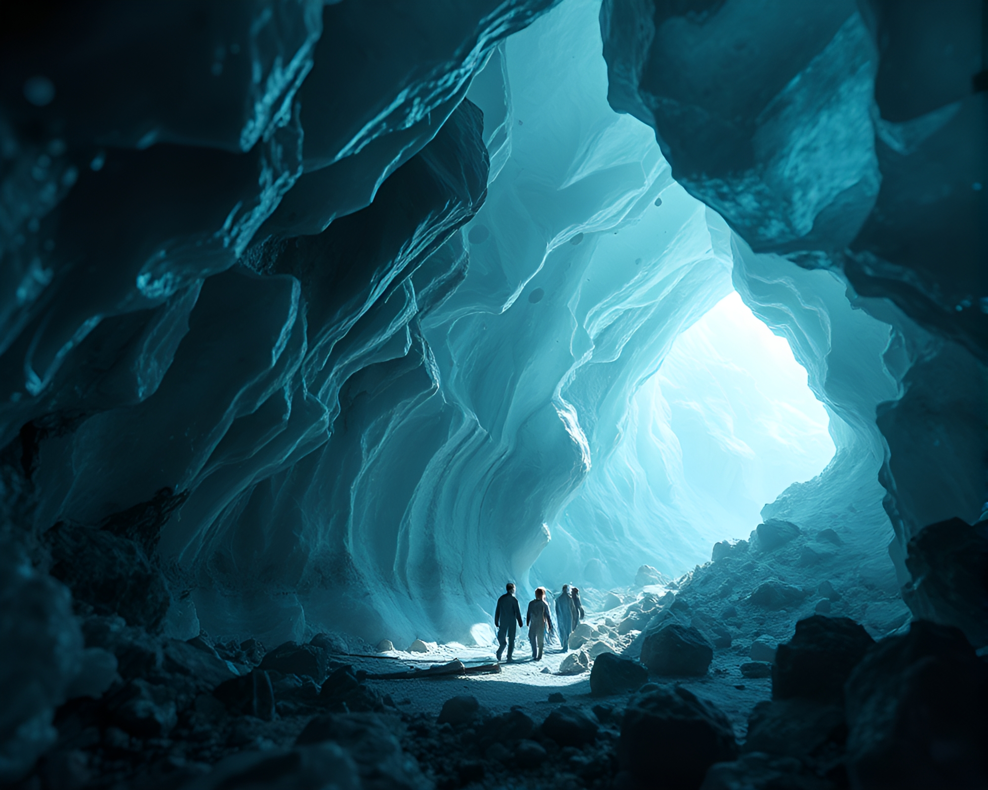 Chromatic Glacial Cavern with Hair Simulation – free AI stock image