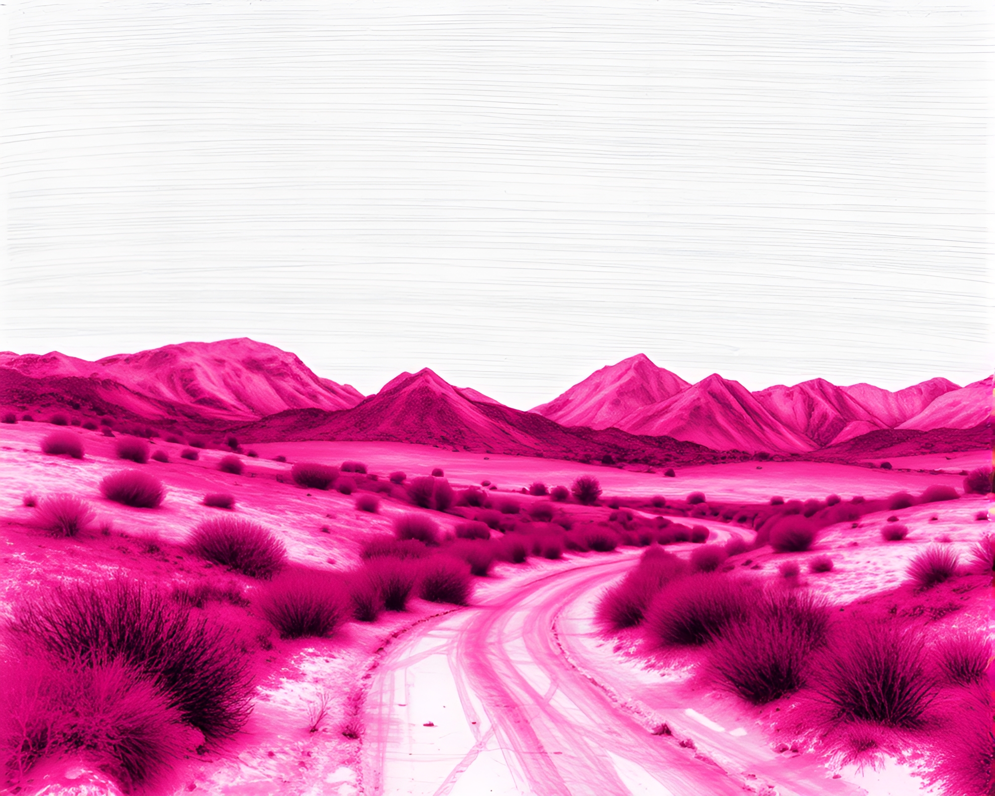 Magenta Fantasy: Ley Lines Double Exposure Landscape Etching – free AI stock image
