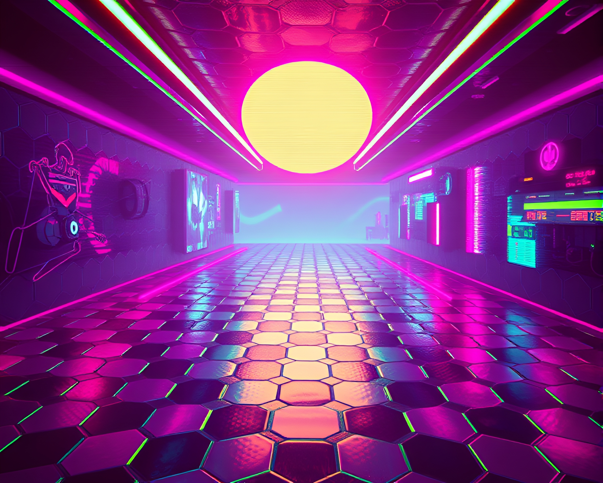 Cyberpunk Vigilante in Hexagonal Tiling World – free AI stock image