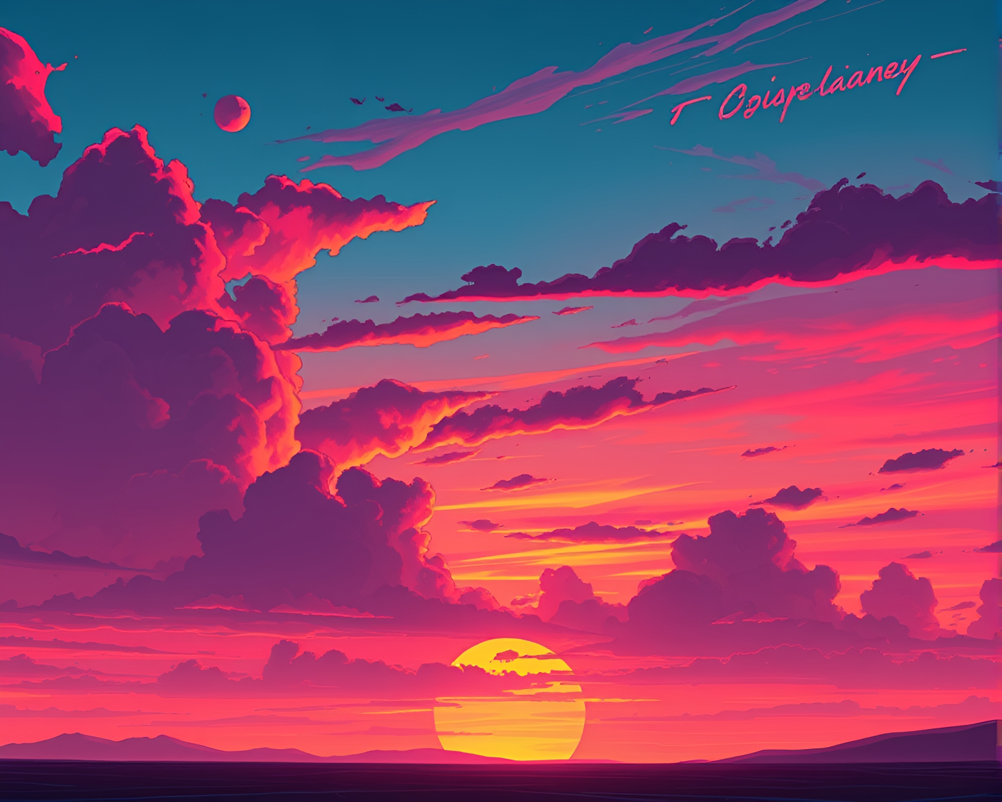 Vaporwave Sunset Comic Book Layering – free AI stock image