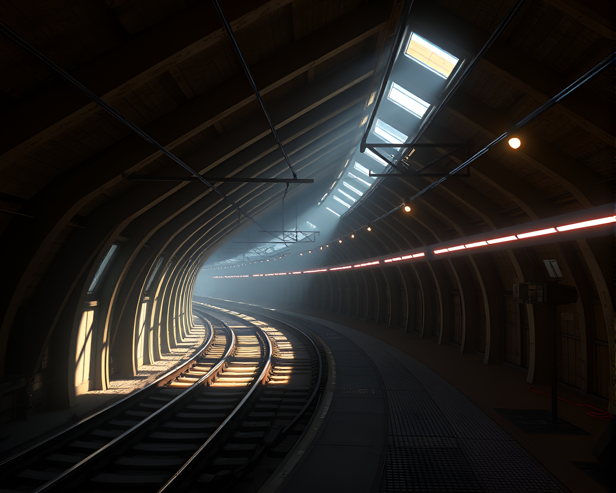 Train Light Trails through Virtual Reality Hub – free AI stock image