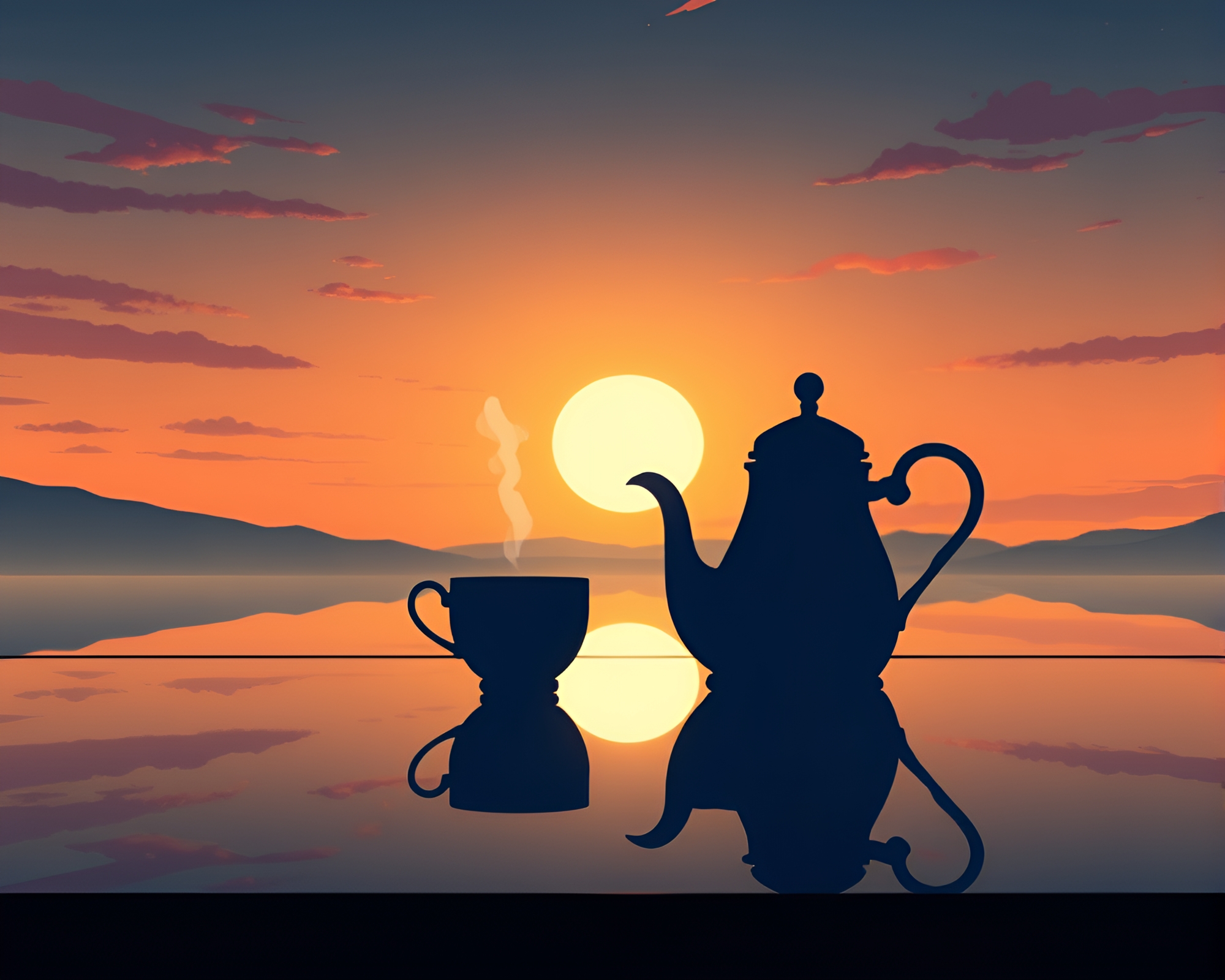 Japanese Tea Ceremony Reflective Silhouette – free AI stock image