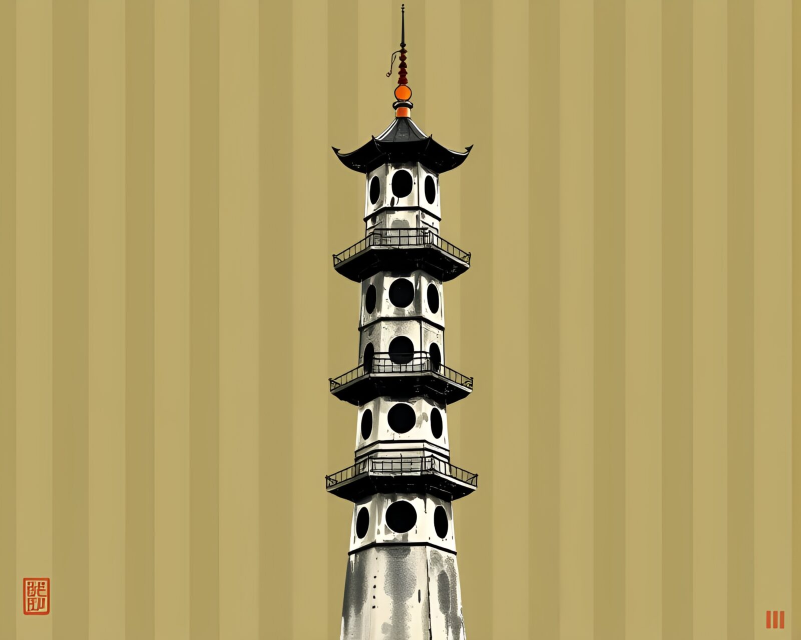 Majestic tower surrounded by lush olive drab tones