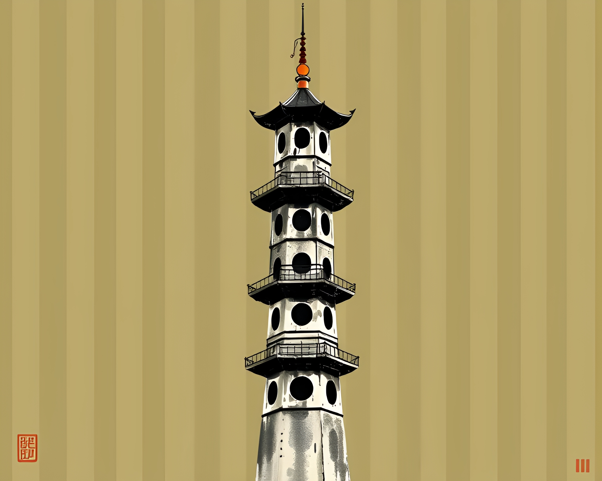 Ethereal Tower Rising in Olive Drab Stripes – free AI stock image