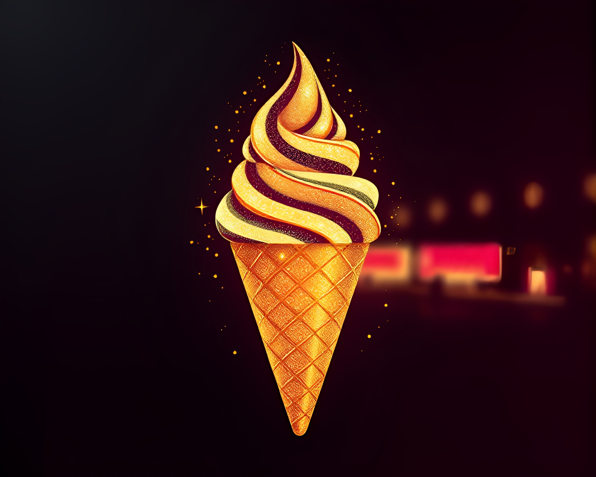 Cubist Gelato Cone with Gold Foil Highlights – free AI stock image