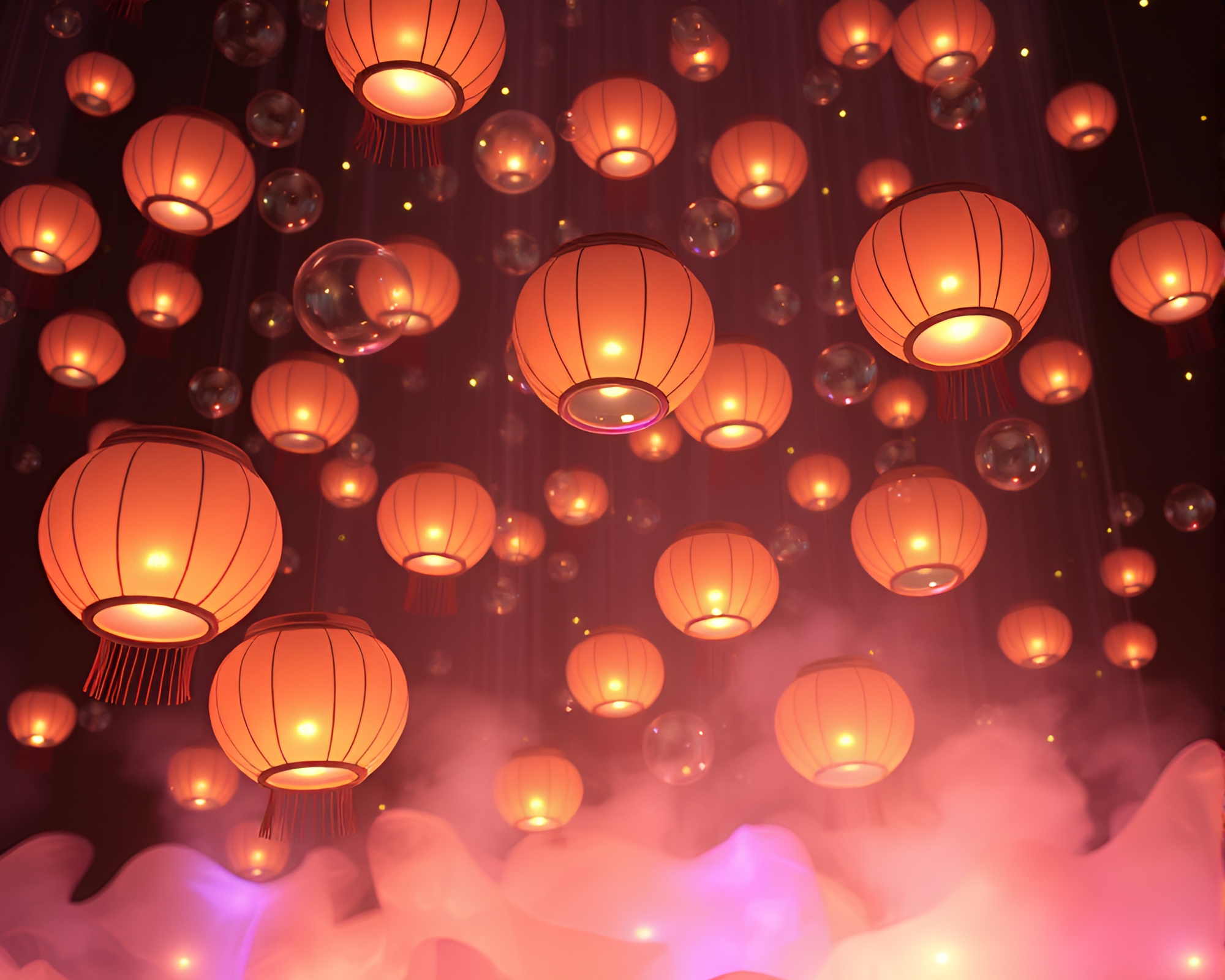Floating Lanterns Sorcery Bubble Cluster – free AI stock image