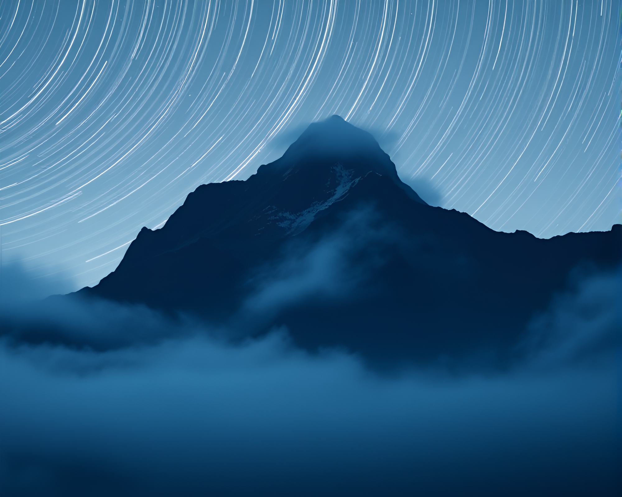 Mist-wrapped Mountain under Starry Ocean Skies – free AI stock image