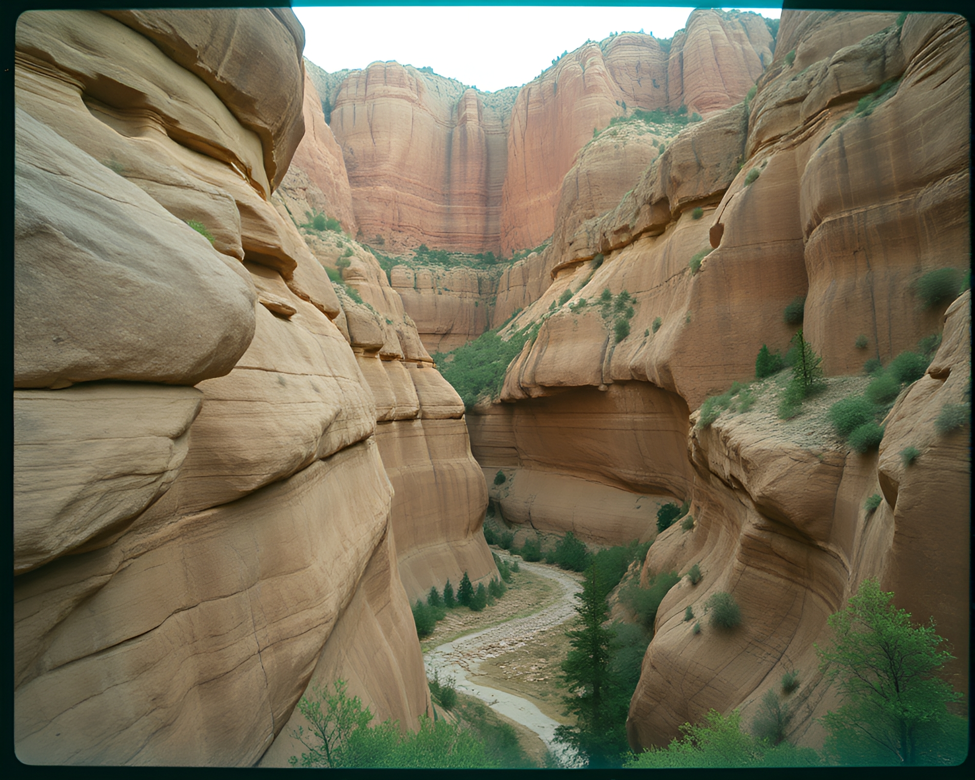 Film Sprocket Canyon: Teal Serenity in Bio-Organic Design – free AI stock image