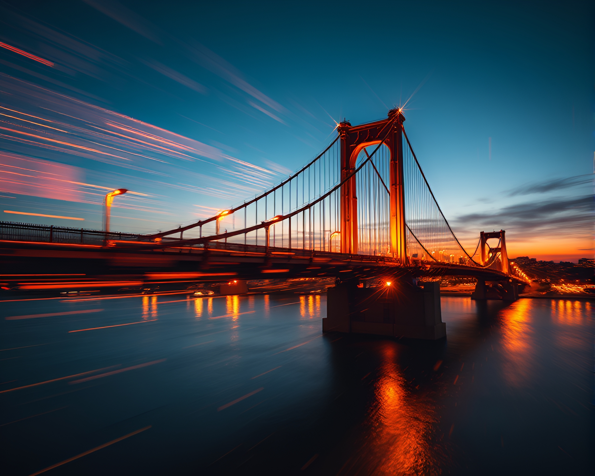 Golden Hour Bridge Splatter Art Motion Capture Scene – free AI stock image