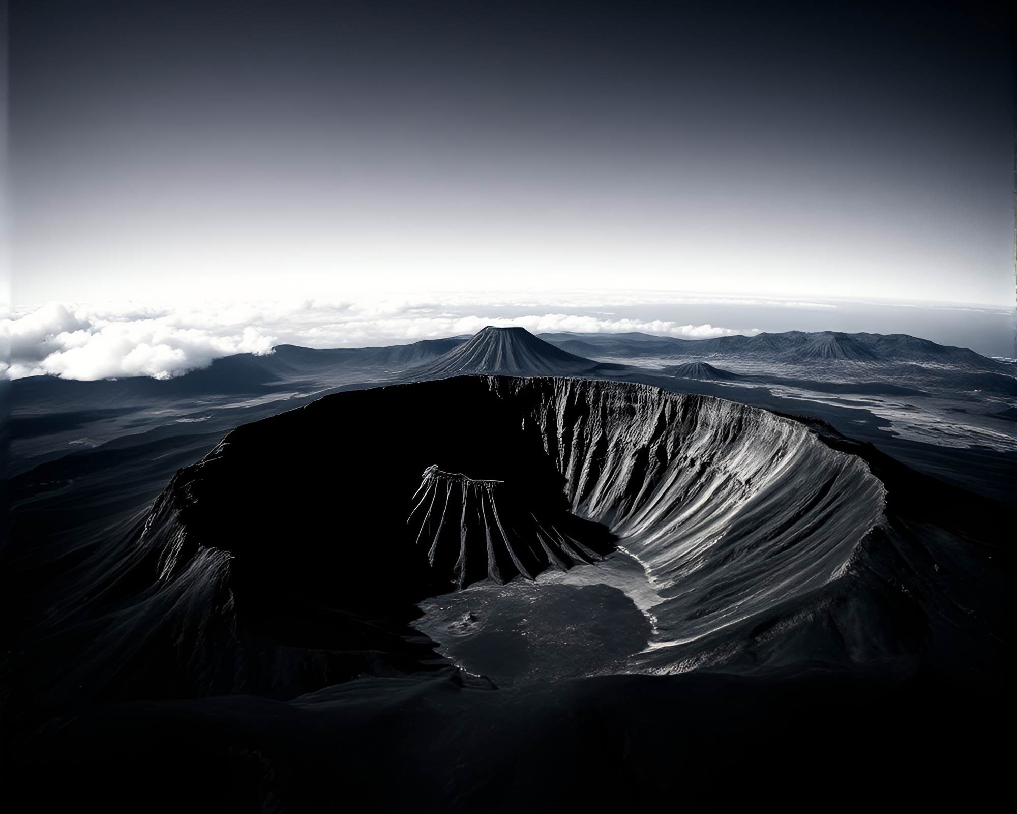Majestic Volcano Crater Double Exposure Photography – free AI stock image