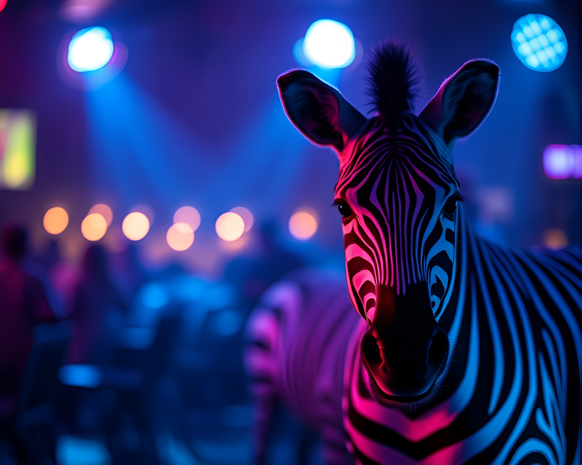 Zebra at Club with Strobe Lights – free AI stock image