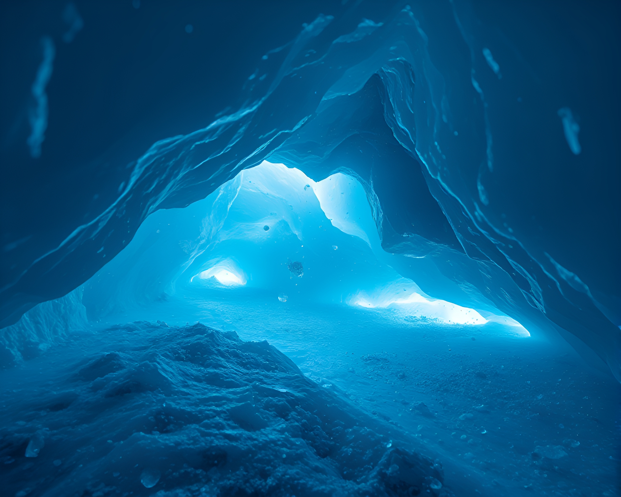 Glacial Cave: Floating Ice Particles – free AI stock image