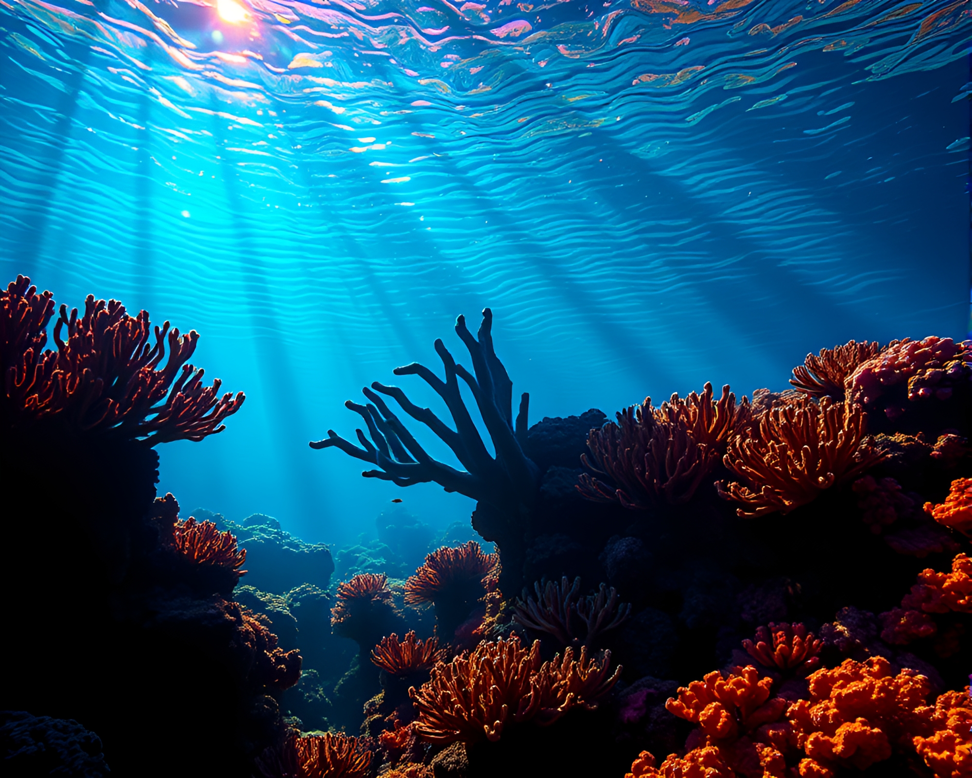 Striped Coral Reef Surreal Backlit Silhouette – free AI stock image