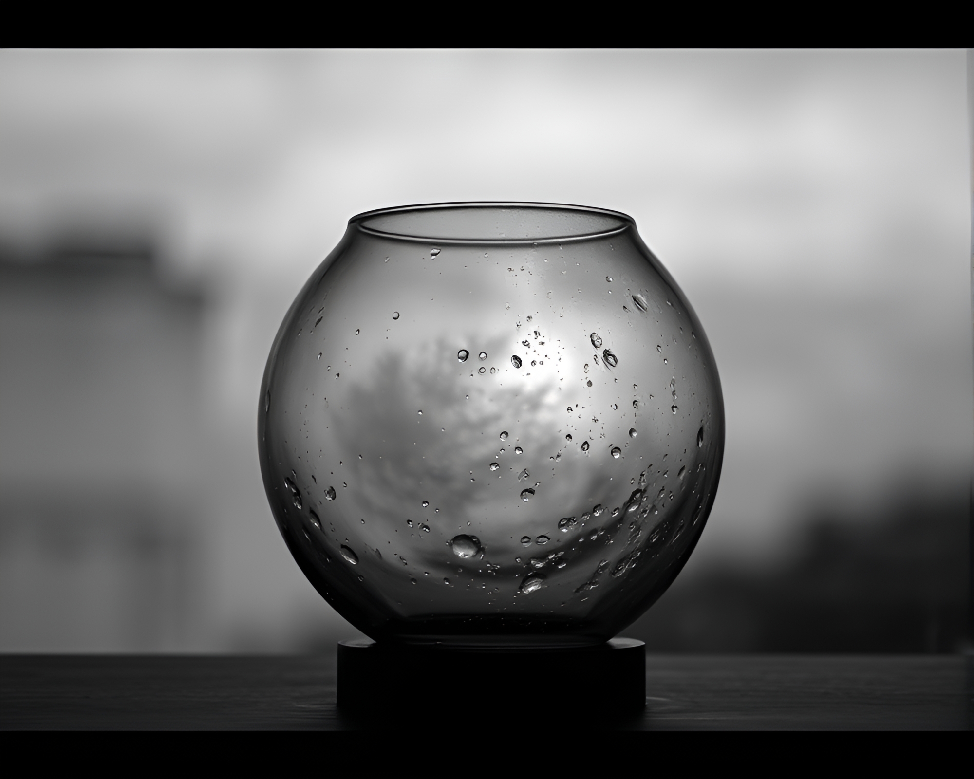 Glass orb emitting steam in monochrome light – free AI stock image