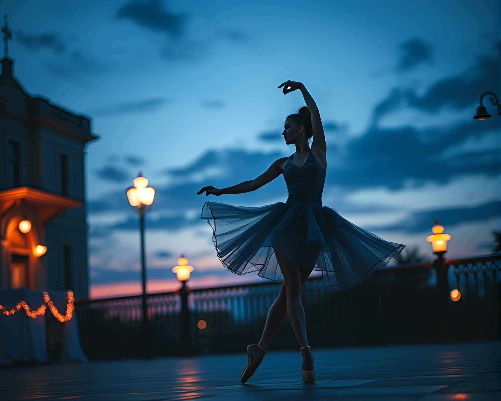 Enigmatic Ballet Dancer in Twilight Tri-Tone – free AI stock image