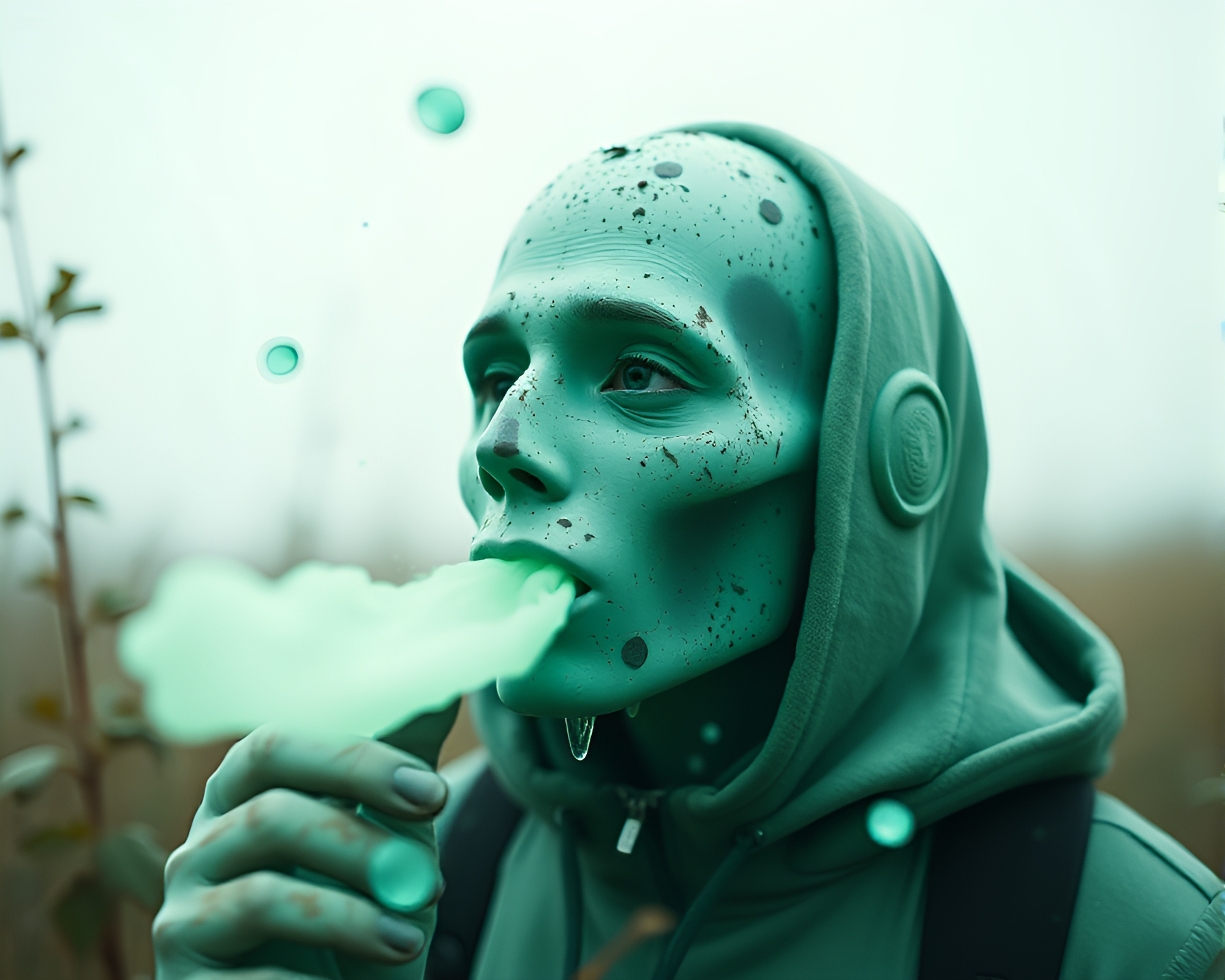 Mint Green Antimatter Grenade Environmental Portrait – free AI stock image