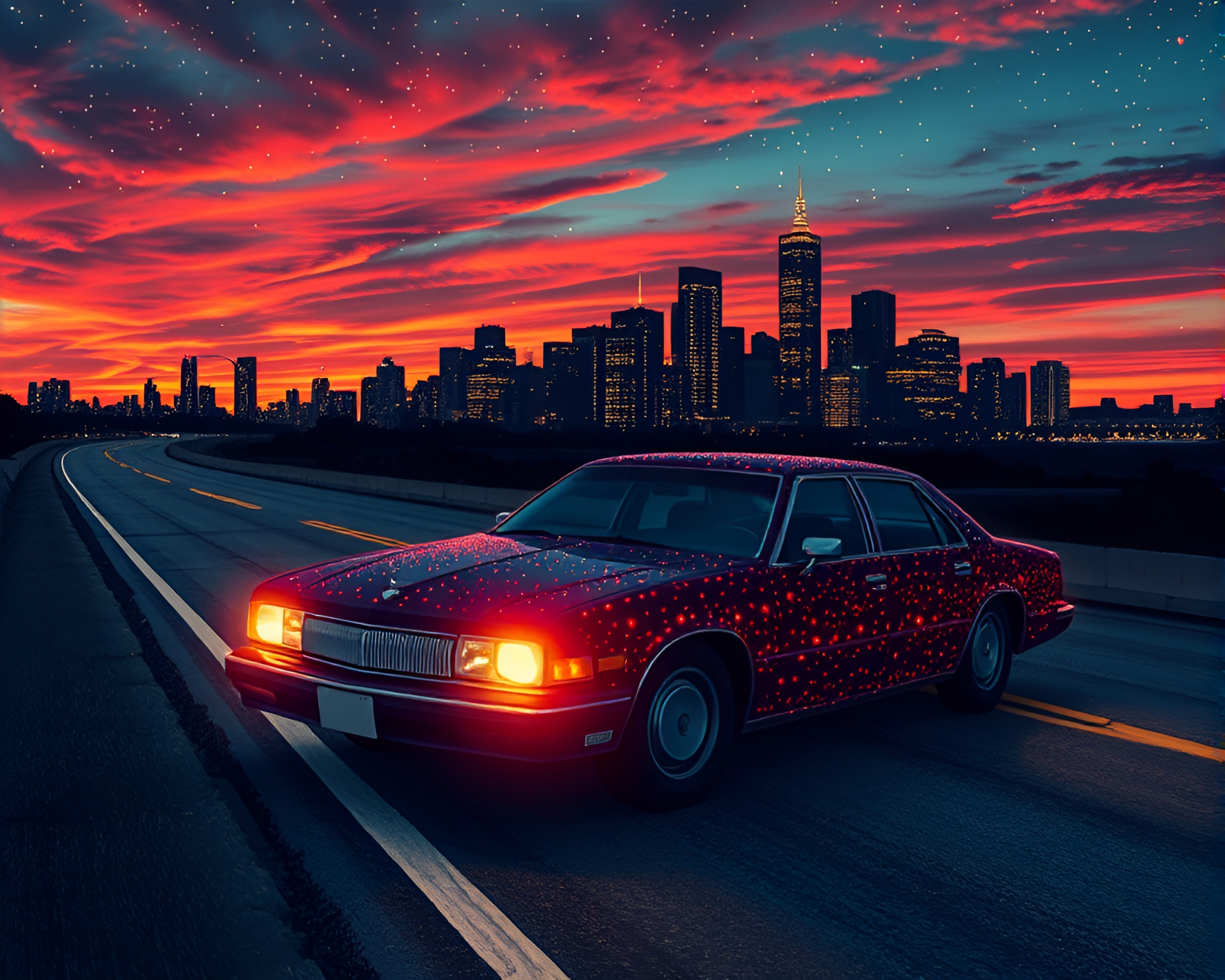 Hover Car at Sunset with Neural Style Transfer Art – free AI stock image