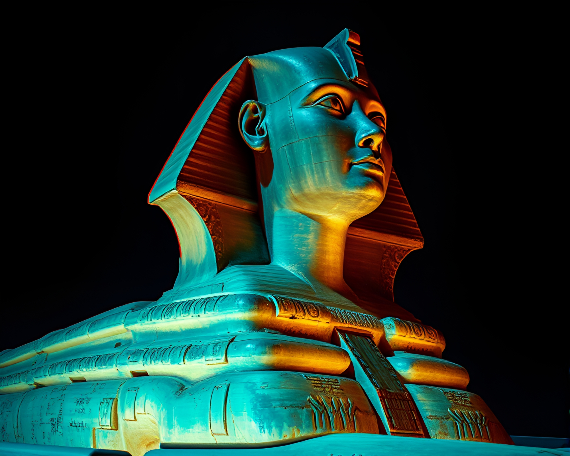 Glitch Sphinx Statue in Pixelated Underpainting Light – free AI stock image