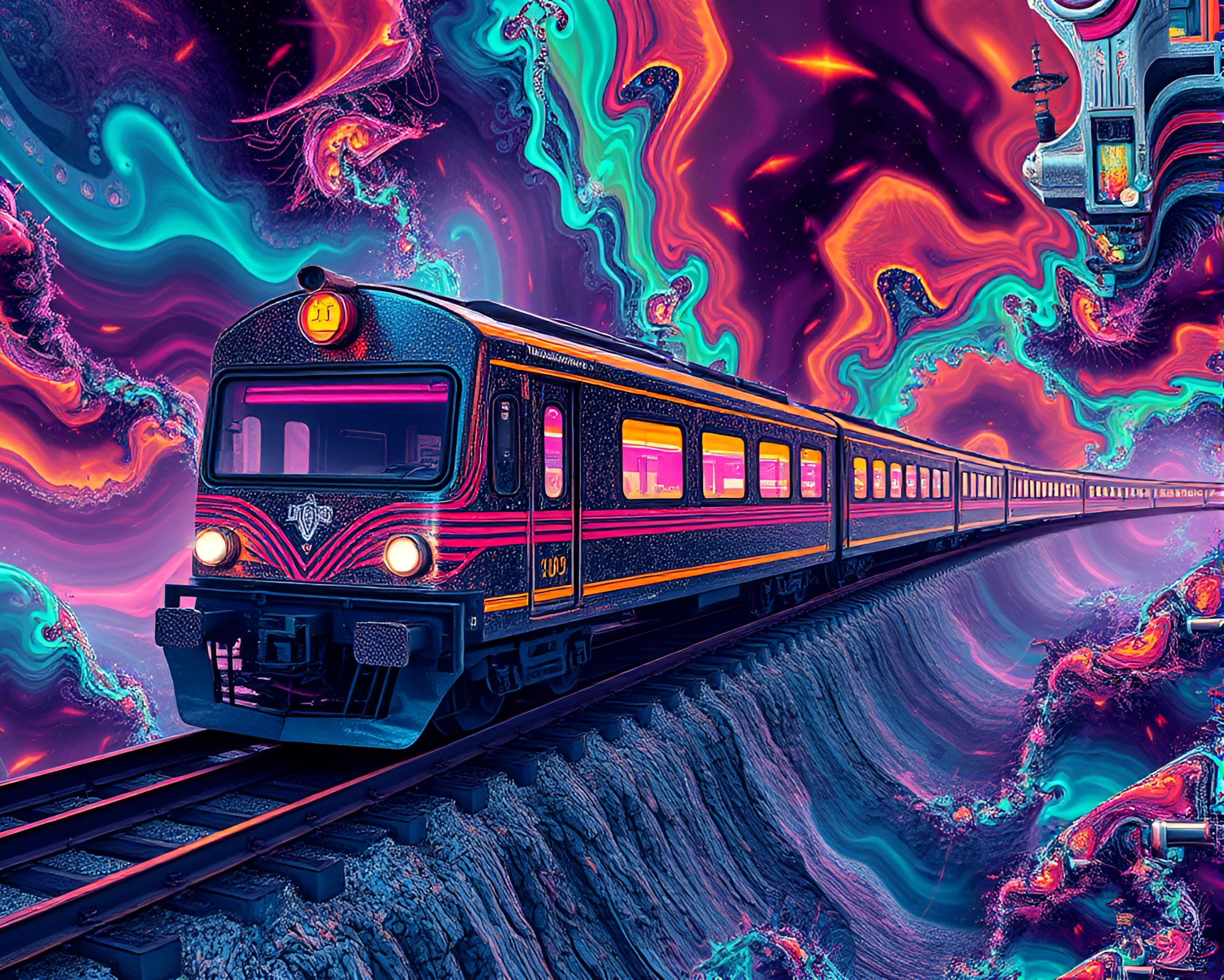 Fractal Magnetic Levitation Train in Utopian Thermal Colors – free AI stock image