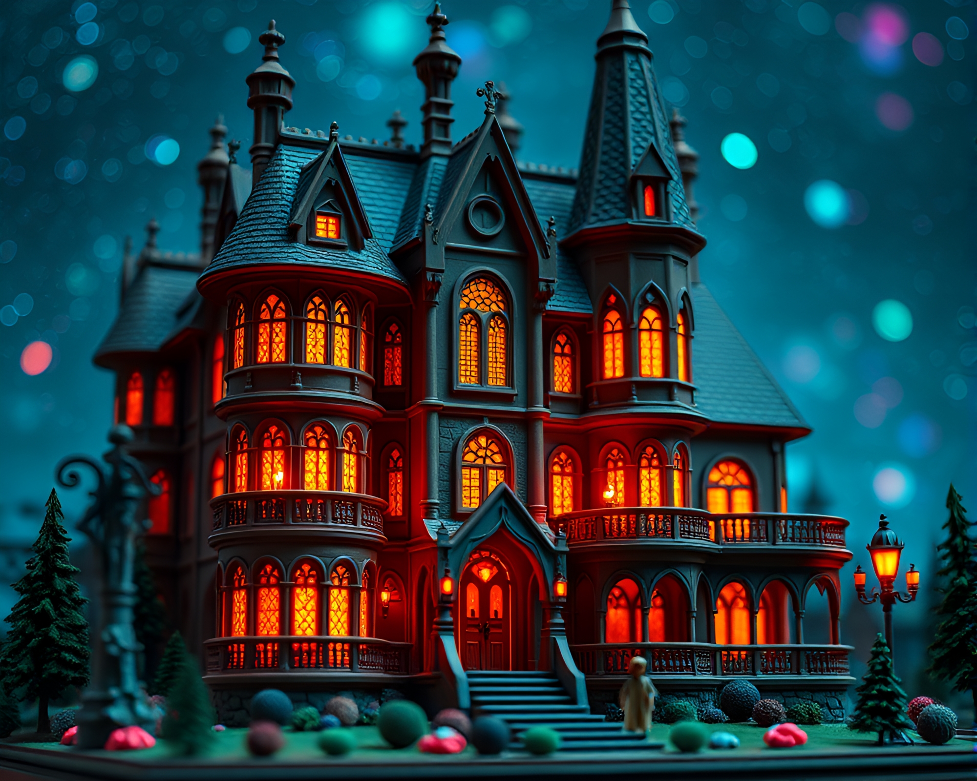 Neo-Gothic Mansion in Galaxy Hues Macro Still – free AI stock image