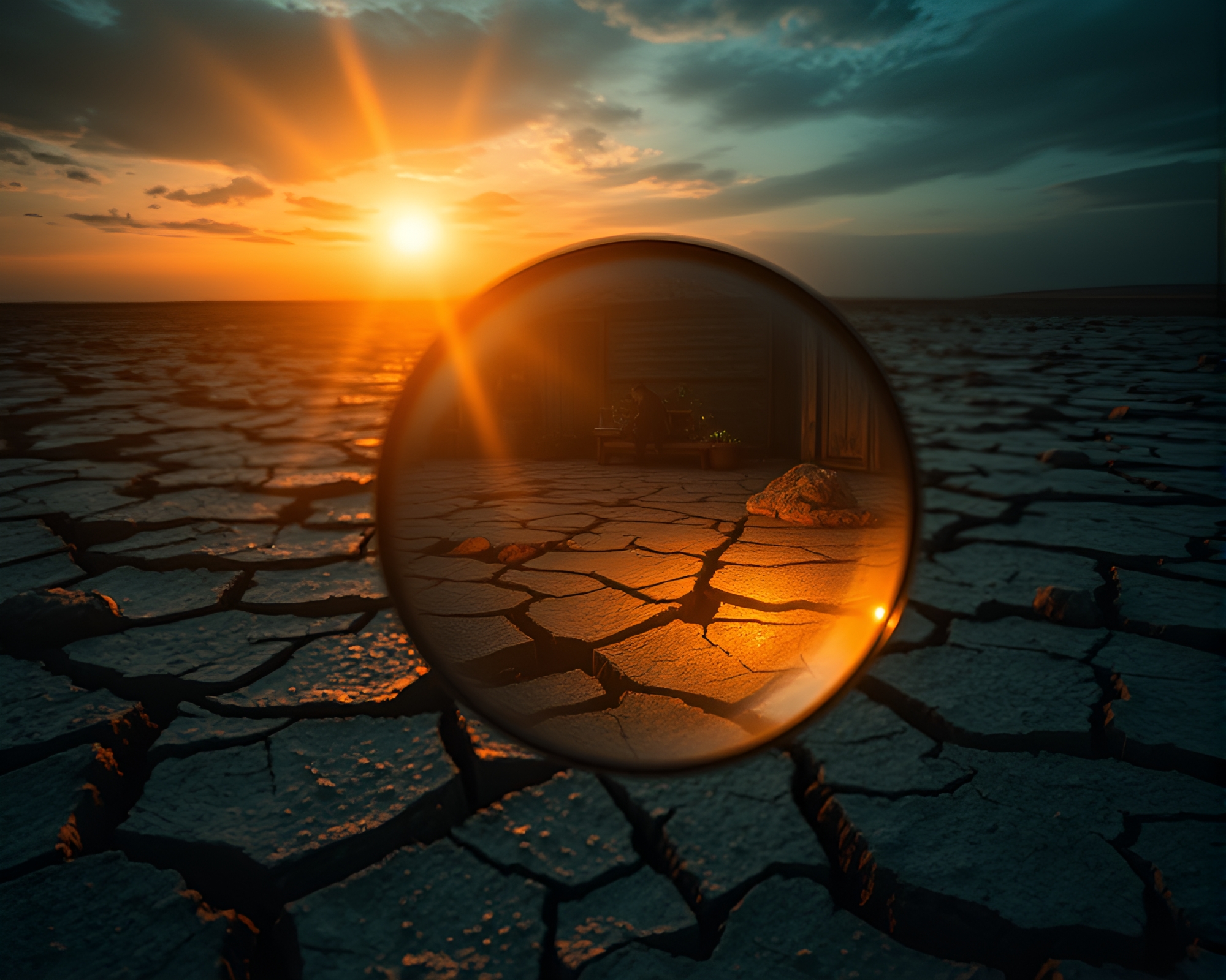 Cracked Mirror Reflection in Haunting Golden Light – free AI stock image